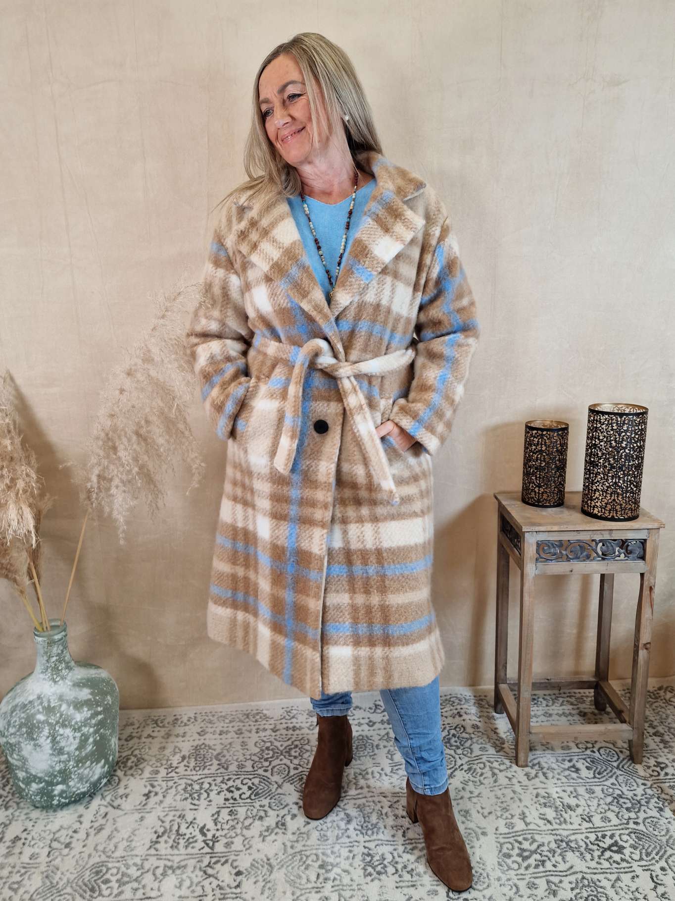 WOLL MANTEL PAMELA CAMEL HELLBLAU 34-42 Made in Italy Winter Jacke Fleece Coat 