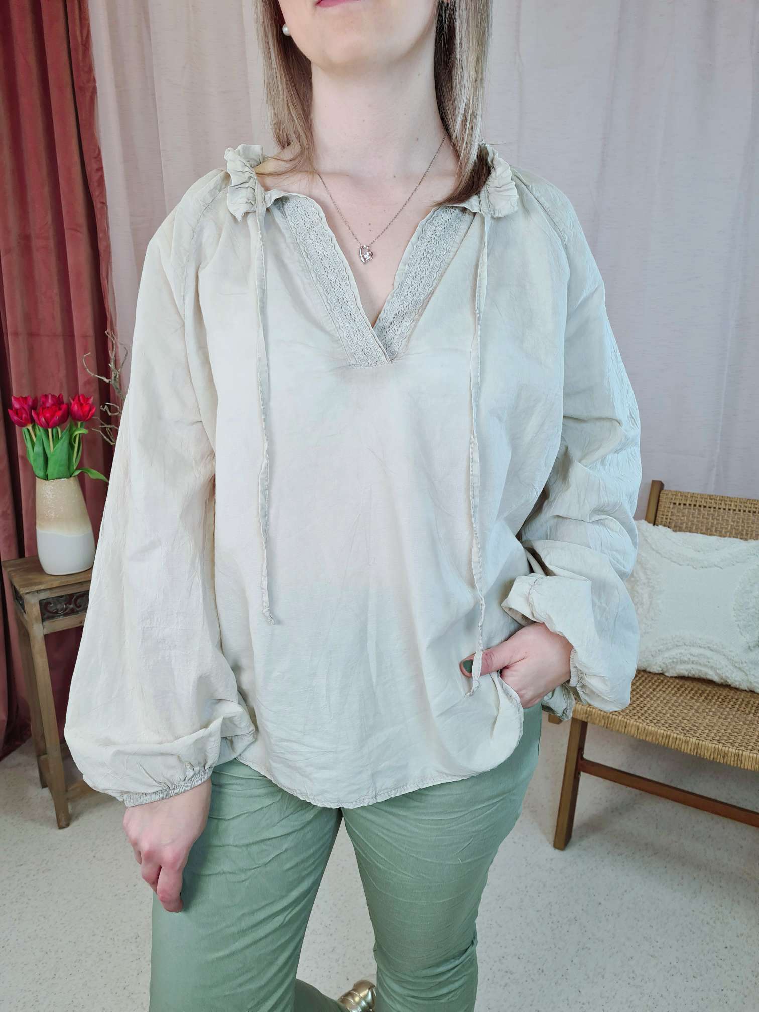 BLUSE BEATRIX BEIGE 34-42 Made in Italy Oversize Shirt Hemd Schlupfbluse