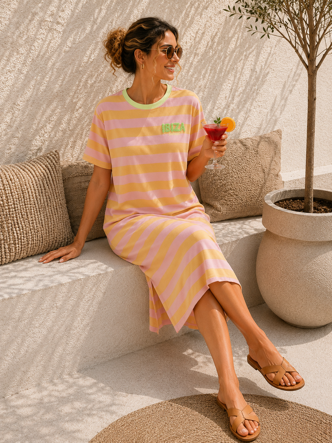 T-Shirt Kleid Ibiza Sunset Blockstreifen Stonewashed Made in Italy 34-42/44