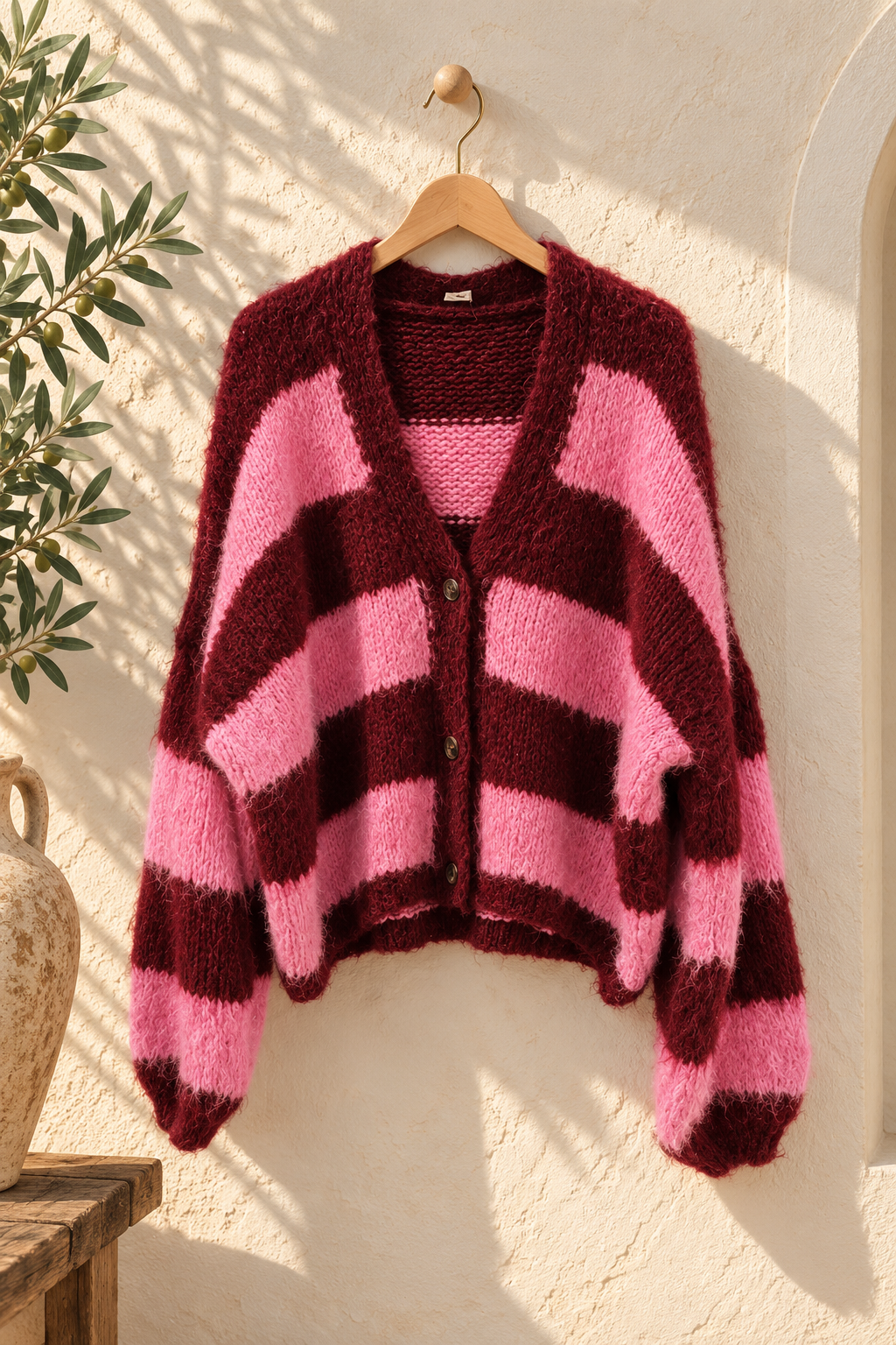 Kuschelige Strickjacke SJ0083 – Blockstreifen Made in Italy Gr. 34-42 Strick Cadigan