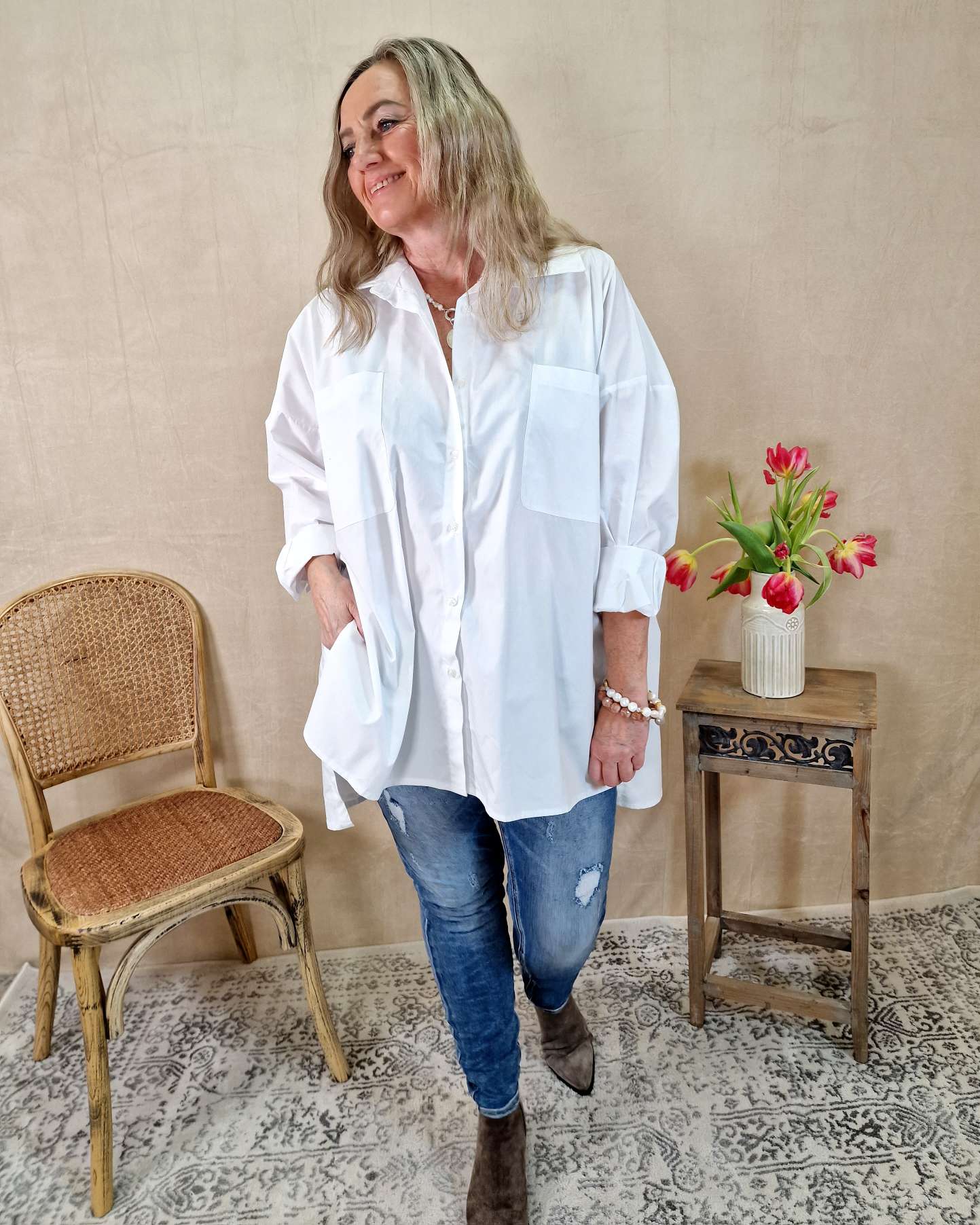OVERSIZE BLUSE KARINA WEISS 34-42/44 Made in Italy Longbluse Kleid Damen Basic OVERSIZE BLUSE KARINA WEISS 34-42/44 Made in Italy Longbluse Kleid Damen Basic
