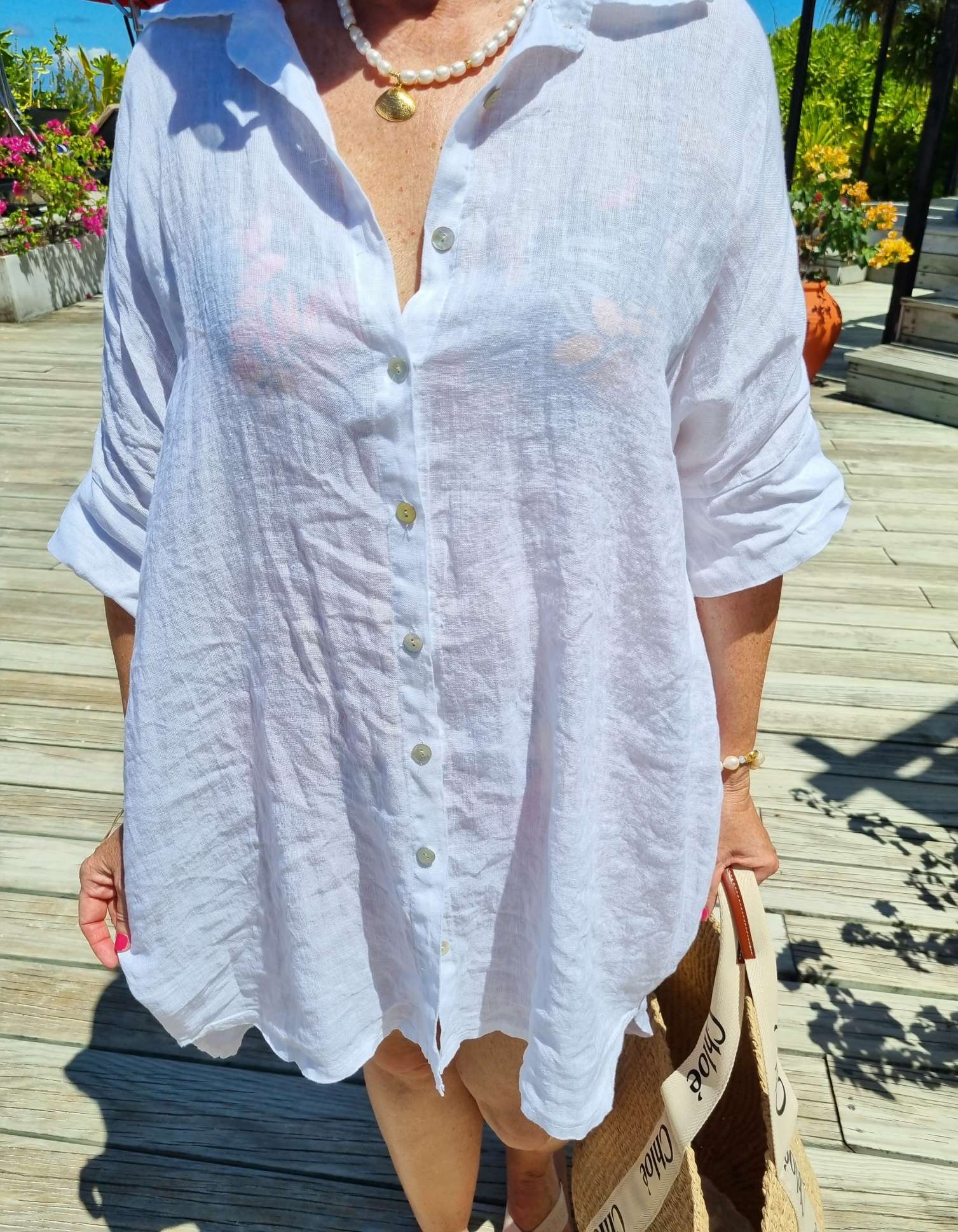 LINEN TUNIKA AREZZO LONG WEISS Leinen Bluse Kleid Made in Italy 34-42 Longbluse LINEN TUNIKA AREZZO LONG WEISS Leinen Bluse Kleid Made in Italy 34-42 Longbluse