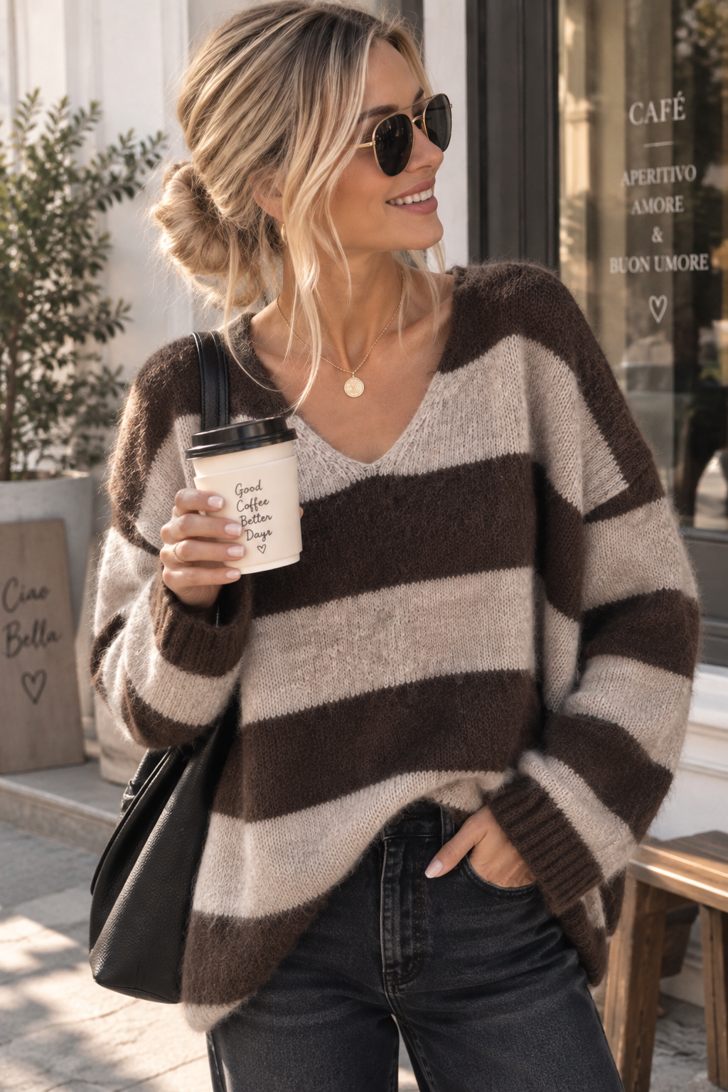 Kuscheliger Streifen-Strickpullover mit Alpaka SP0090 Made in Italy | bis ca. Gr. 44