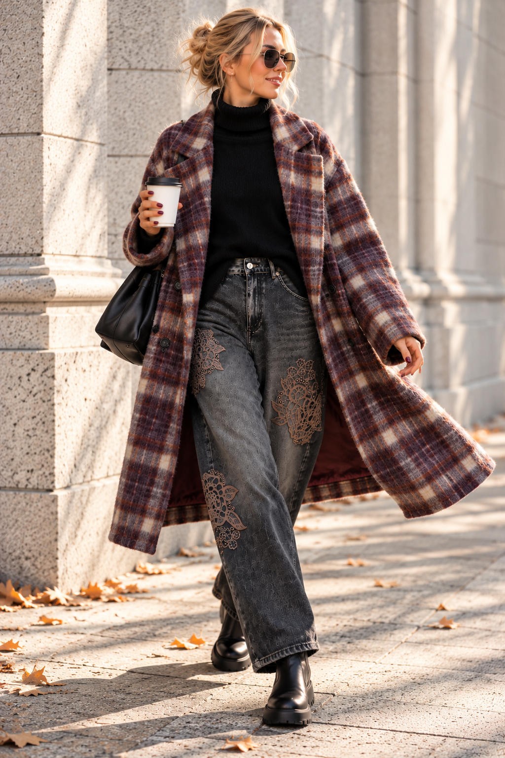Oversize Karomantel MA0184 im kuscheligen Woll-Look  Made in Italy Gr 34-42