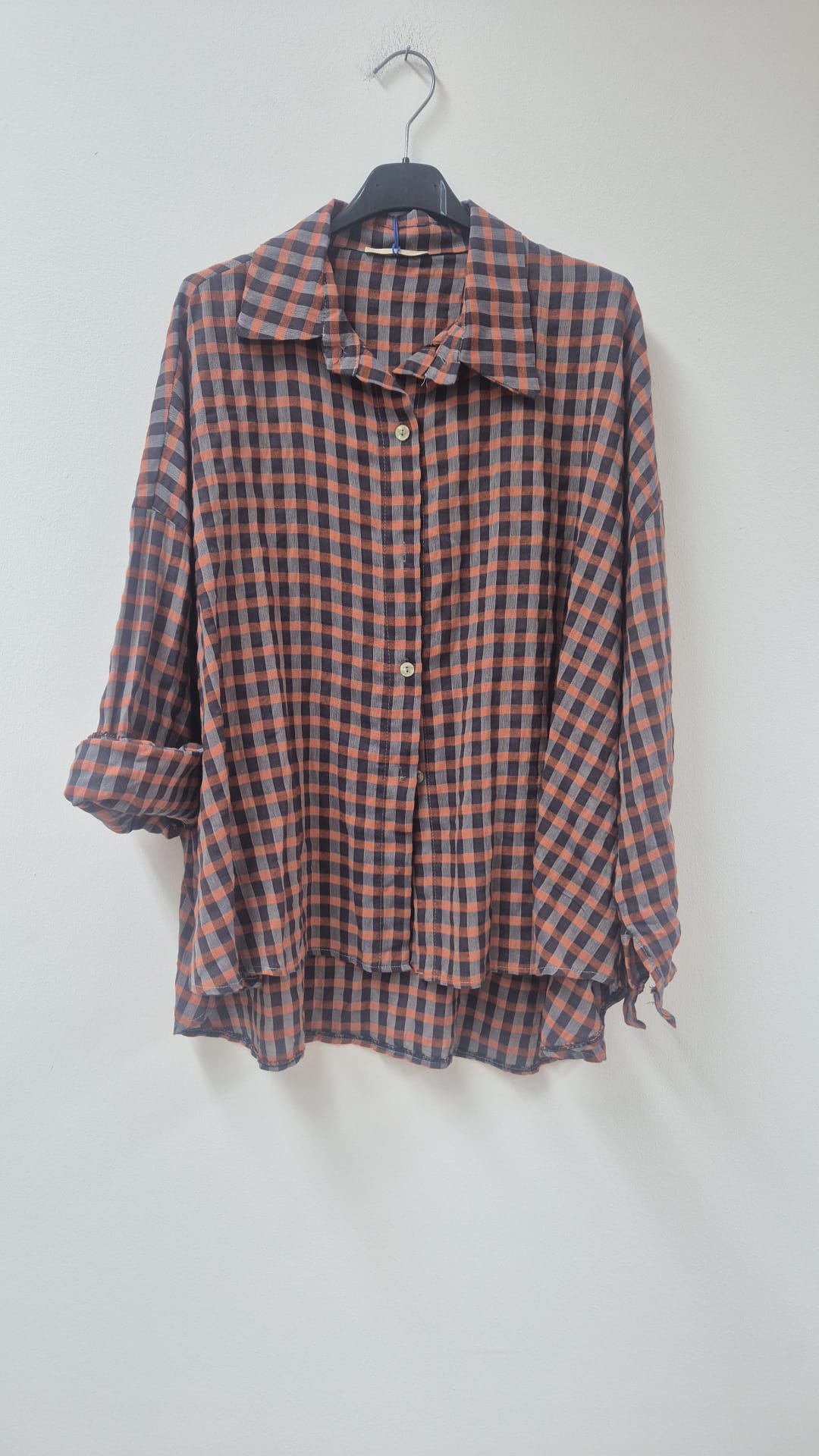Oversize-Karo-Bluse BL0105 – Made in Italy Gr. 34-44