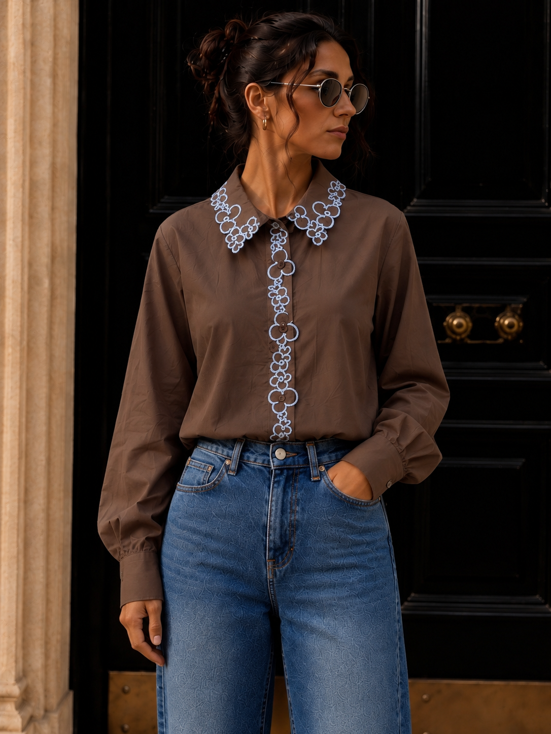 Bluse mit Blumenstickerei I B0042 I Made in Italy 34-40