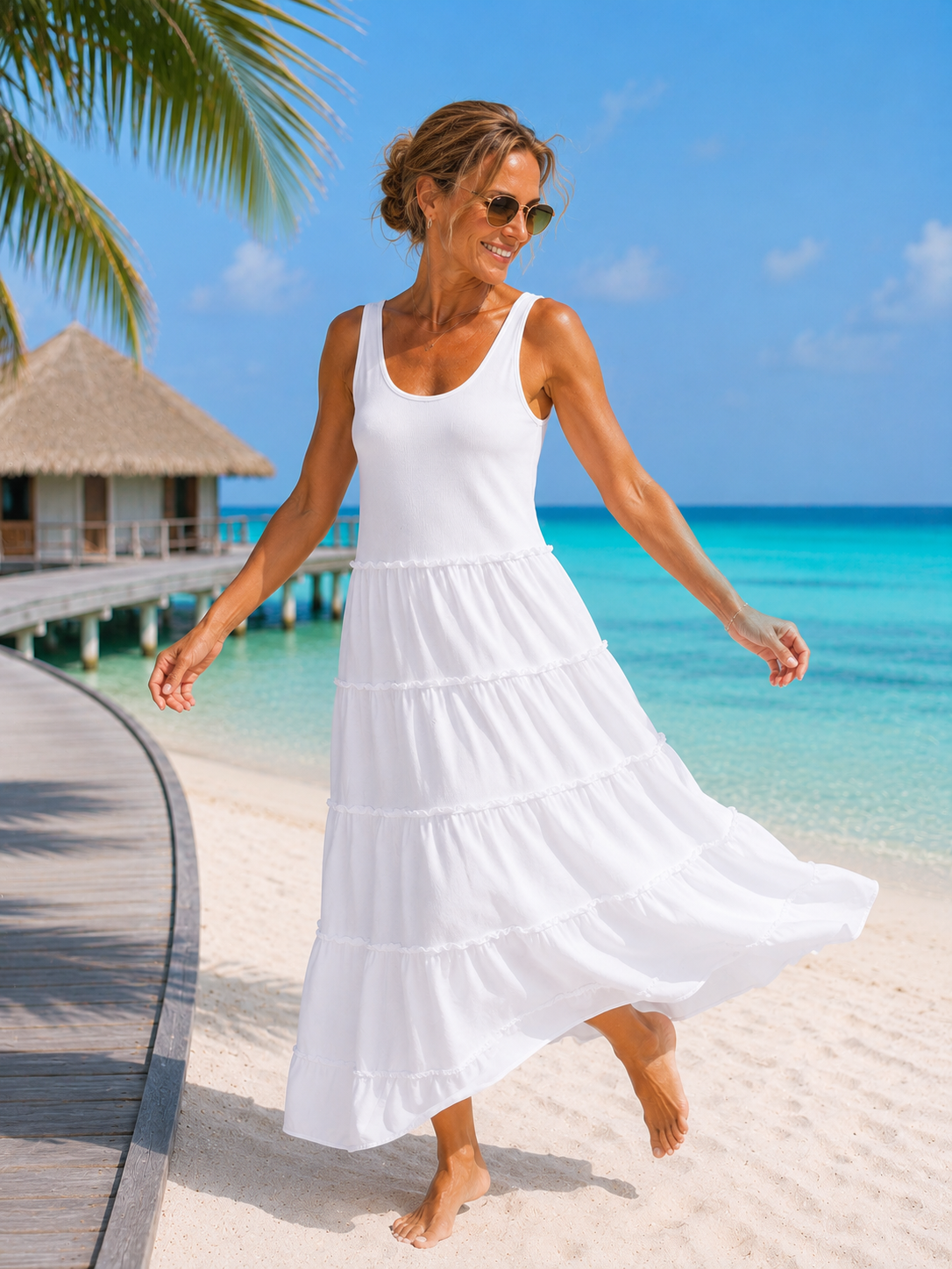 Maxikleid Amaya Volant-Stufen Made in Italy 34-40/42