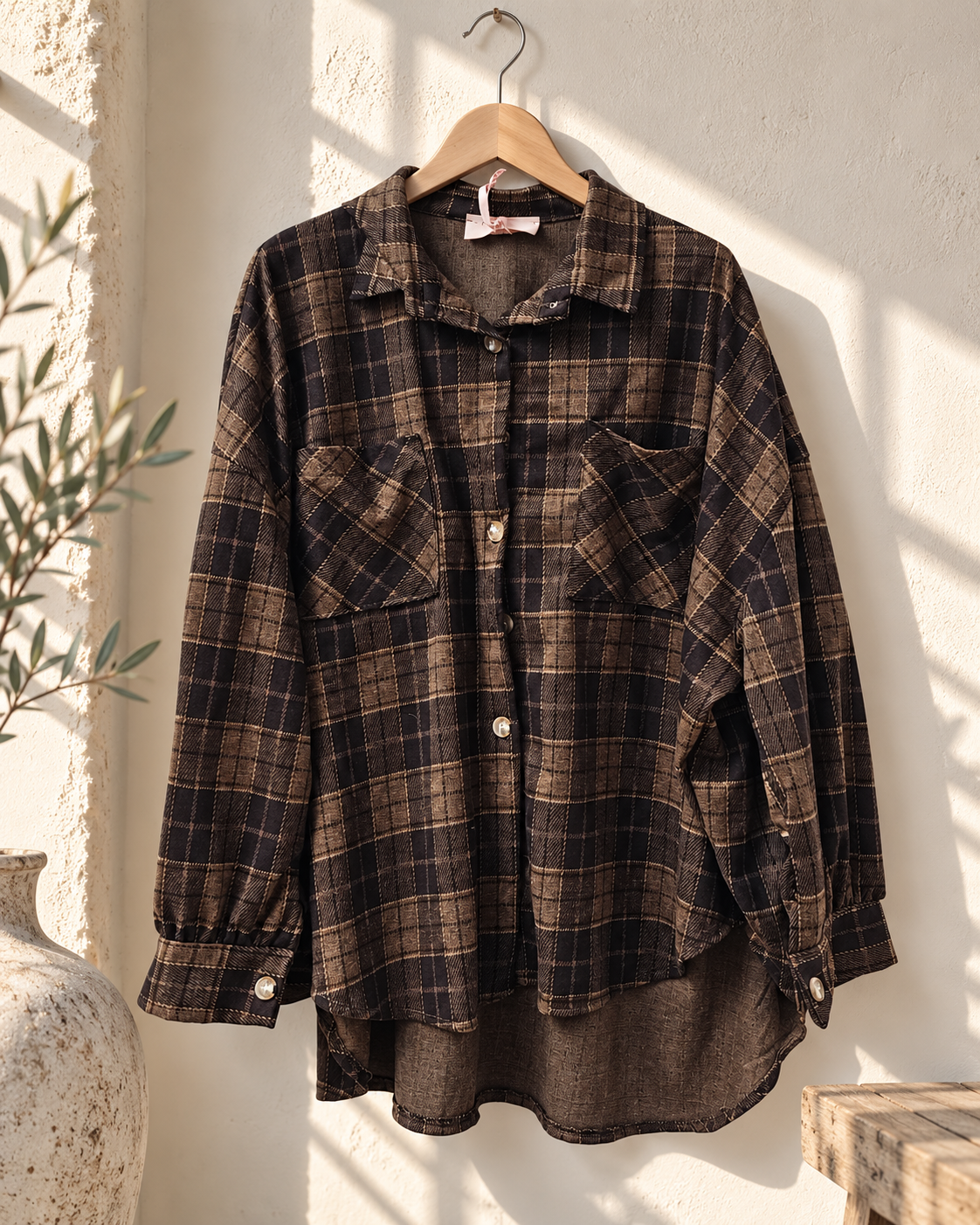 OVERSIZE FLANELLHEMD KARIERT WEICH Made in Italy Gr. 36 - 46 FH0107