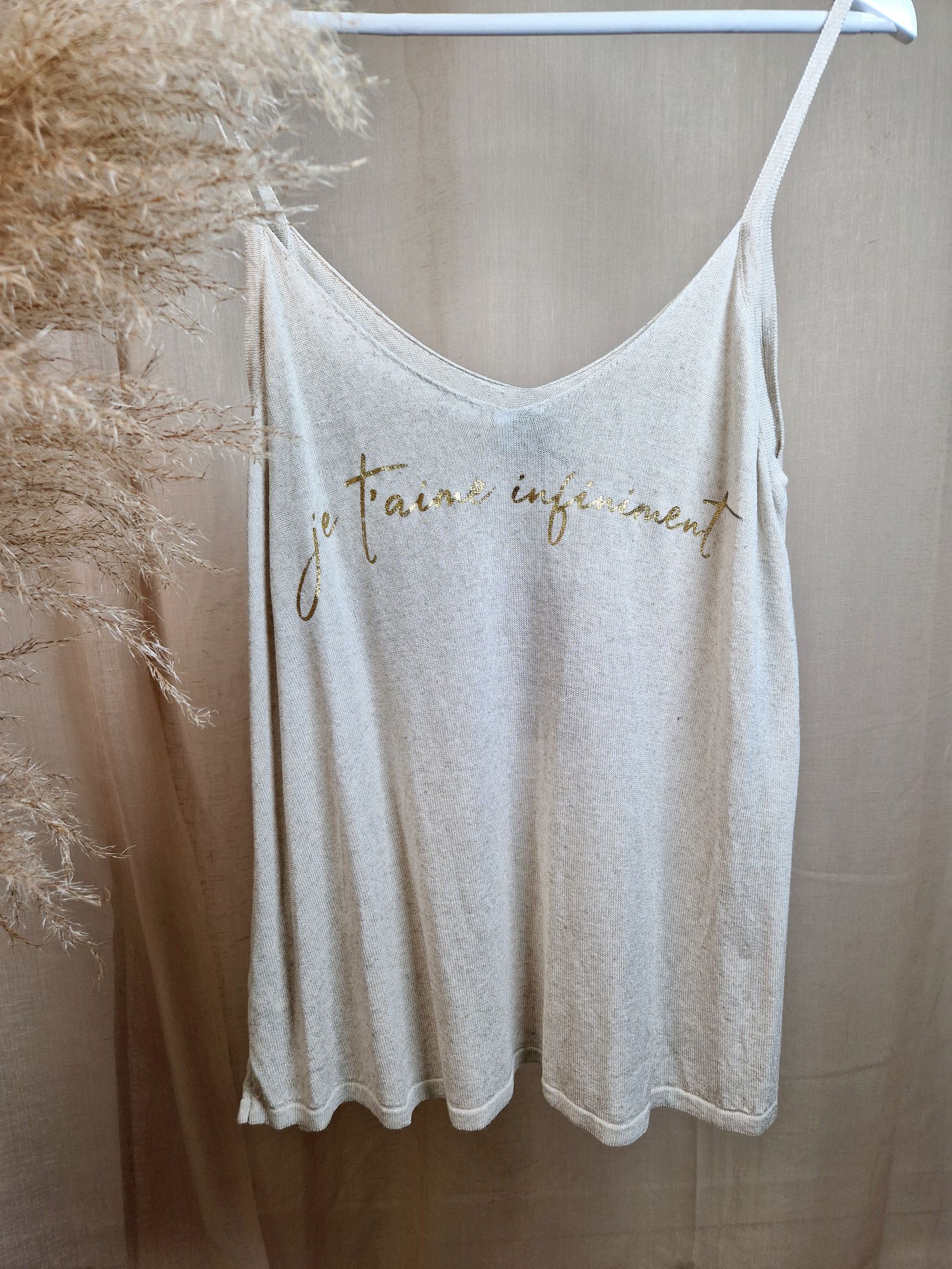 LEINEN TOP JE TAIME BEIGE 36-42 Made in Italy Shirt Oberteil LINEN BASIC