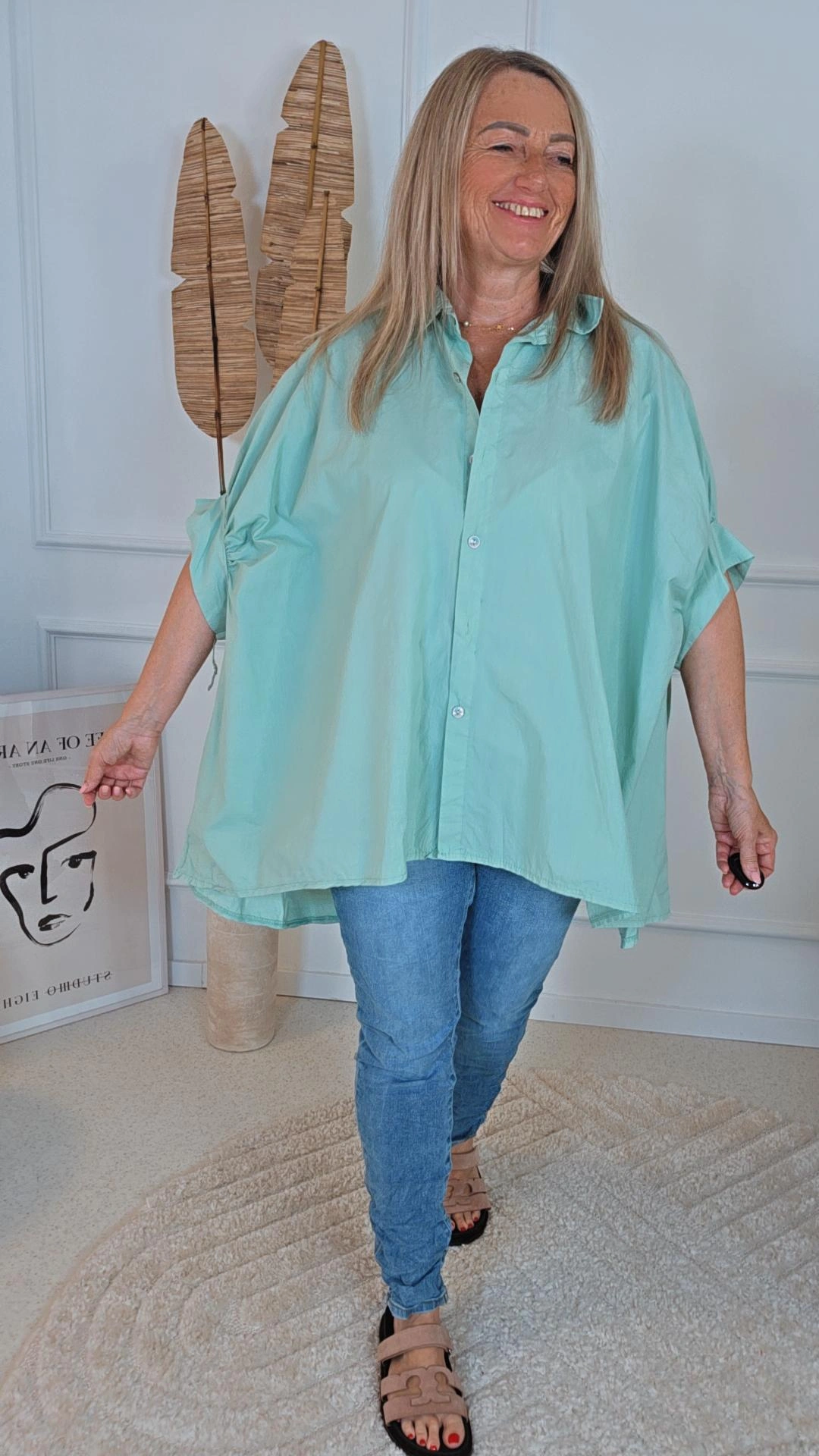 BAUMWOLL BLUSE LIANE Kurzärmelig UNI Made in Italy 34 - 46/48