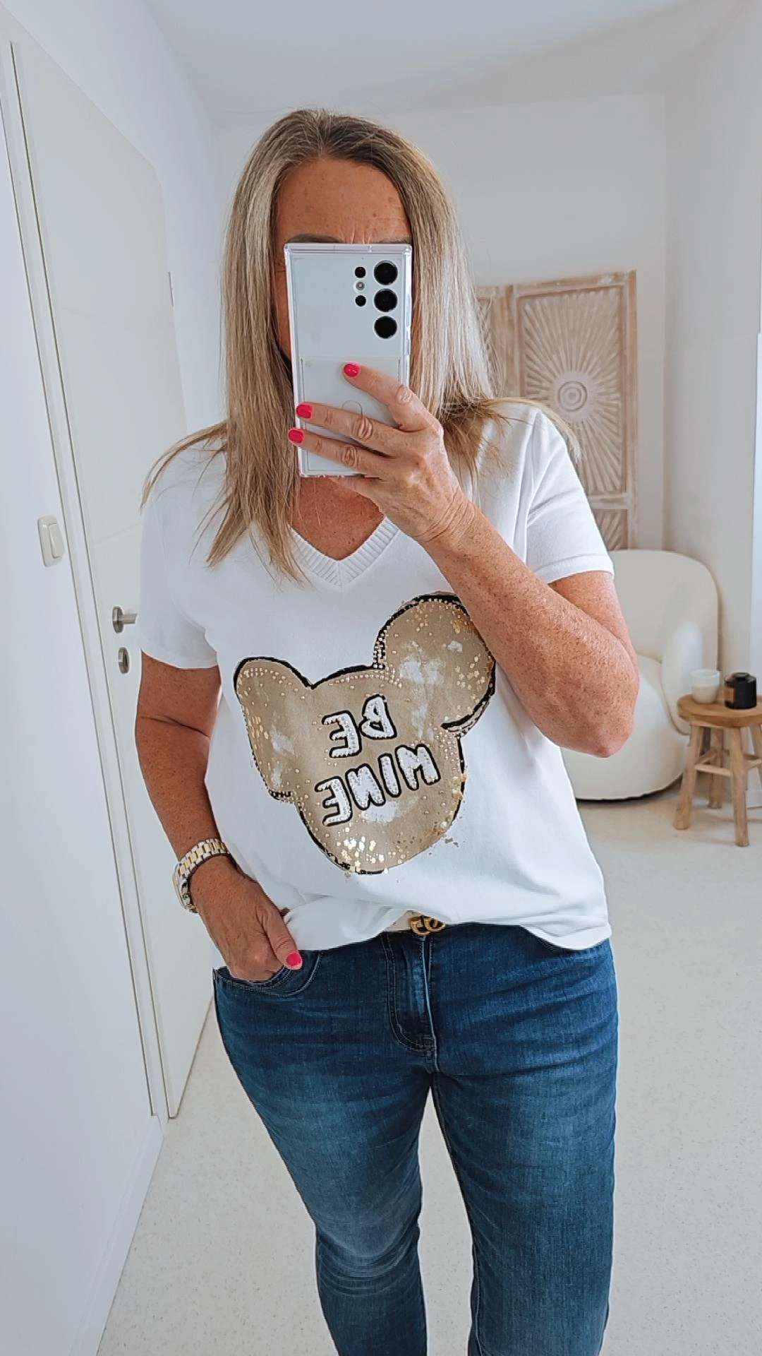 T-SHIRT BE MINE 34-42 Made in Italy Basic Kurzarm Shirt Oberteil