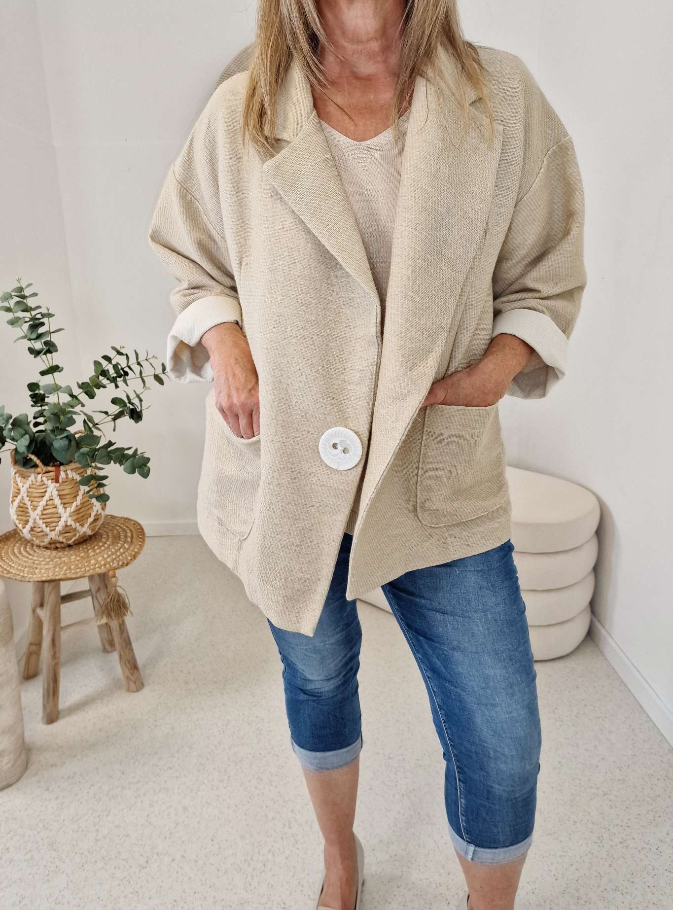 BLAZER RENE BEIGE  34-42/44 Made in Italy Oversize Anzug Jacke 