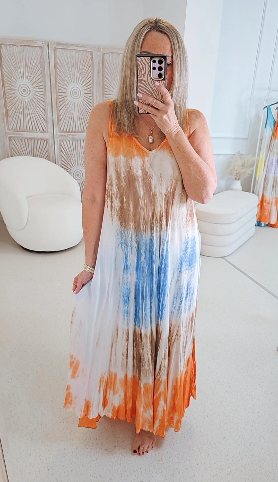 BATIK DRESS ANDY STRIPES Made in Italy 36-44/46 Maxi Sommer Kleid Strandkleid Tie Dye 
