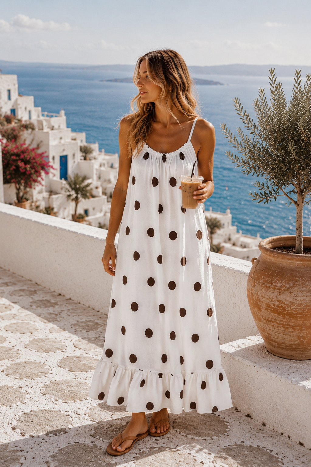 Dots Kleid Isla Spaghettiträger Made in Italy 34-42
