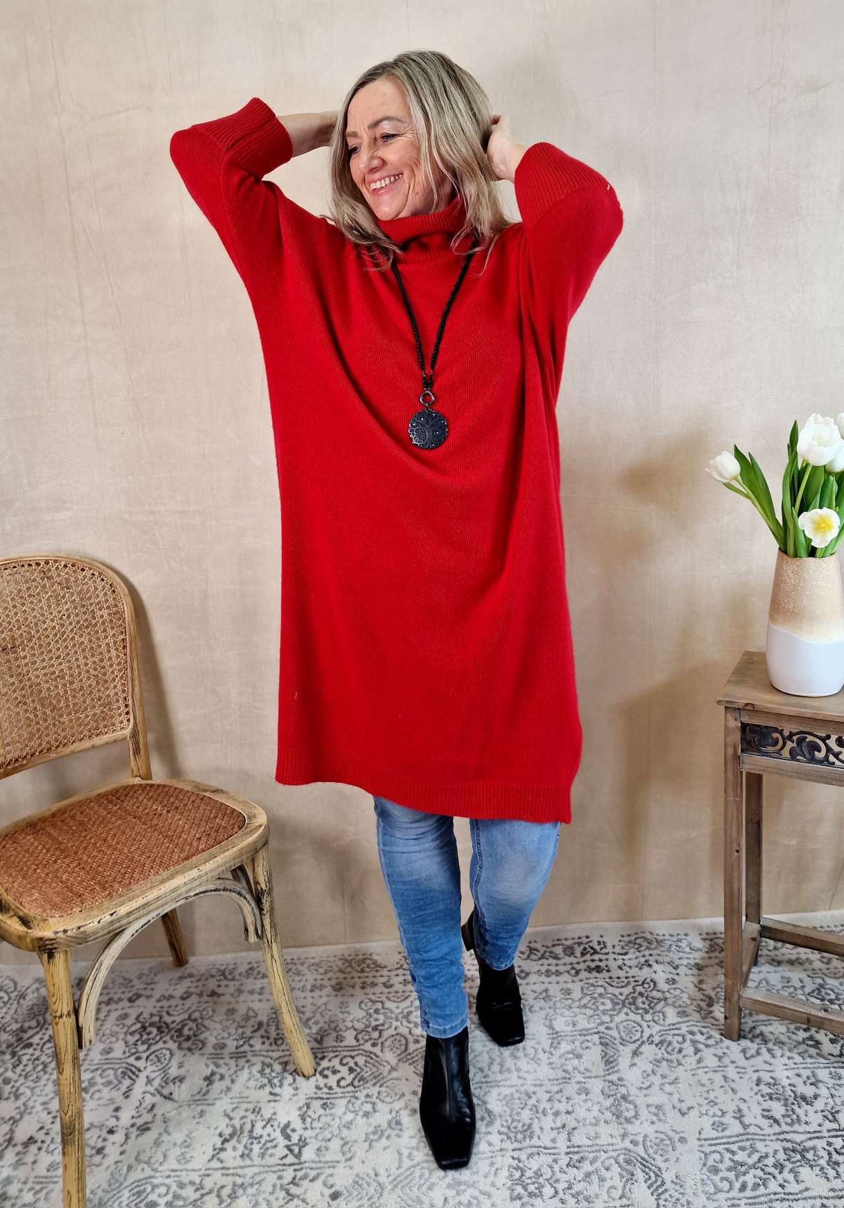 CASHMERE DRESS STELLA ROT 34-42 Made in Italy Strick Kleid Long Pullover CASHMERE DRESS STELLA ROT 34-42 Made in Italy Strick Kleid Long Pullover