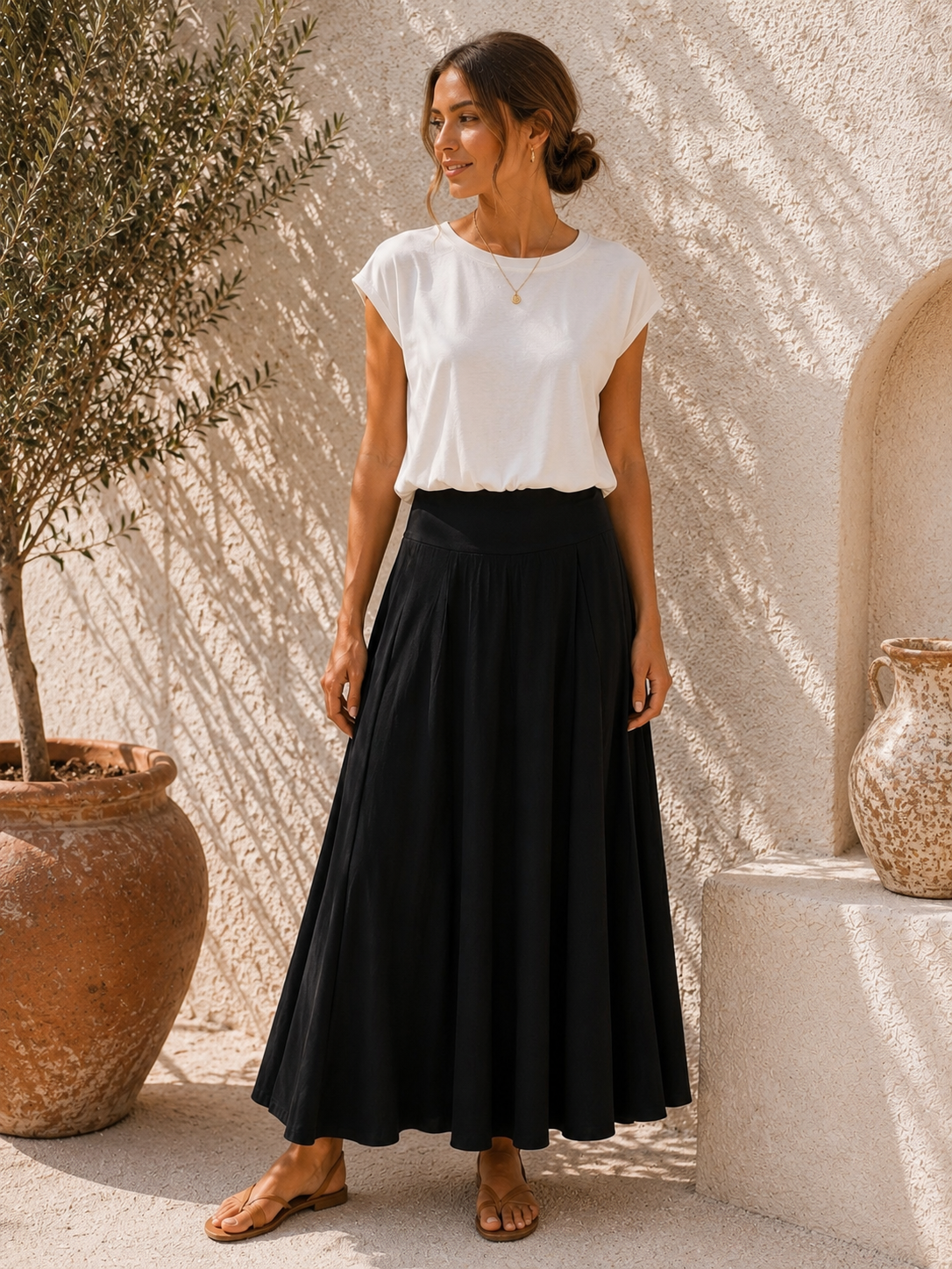 Basic T-Shirt Annalisa mit Gummibund Uni Made in Italy 34-40/42