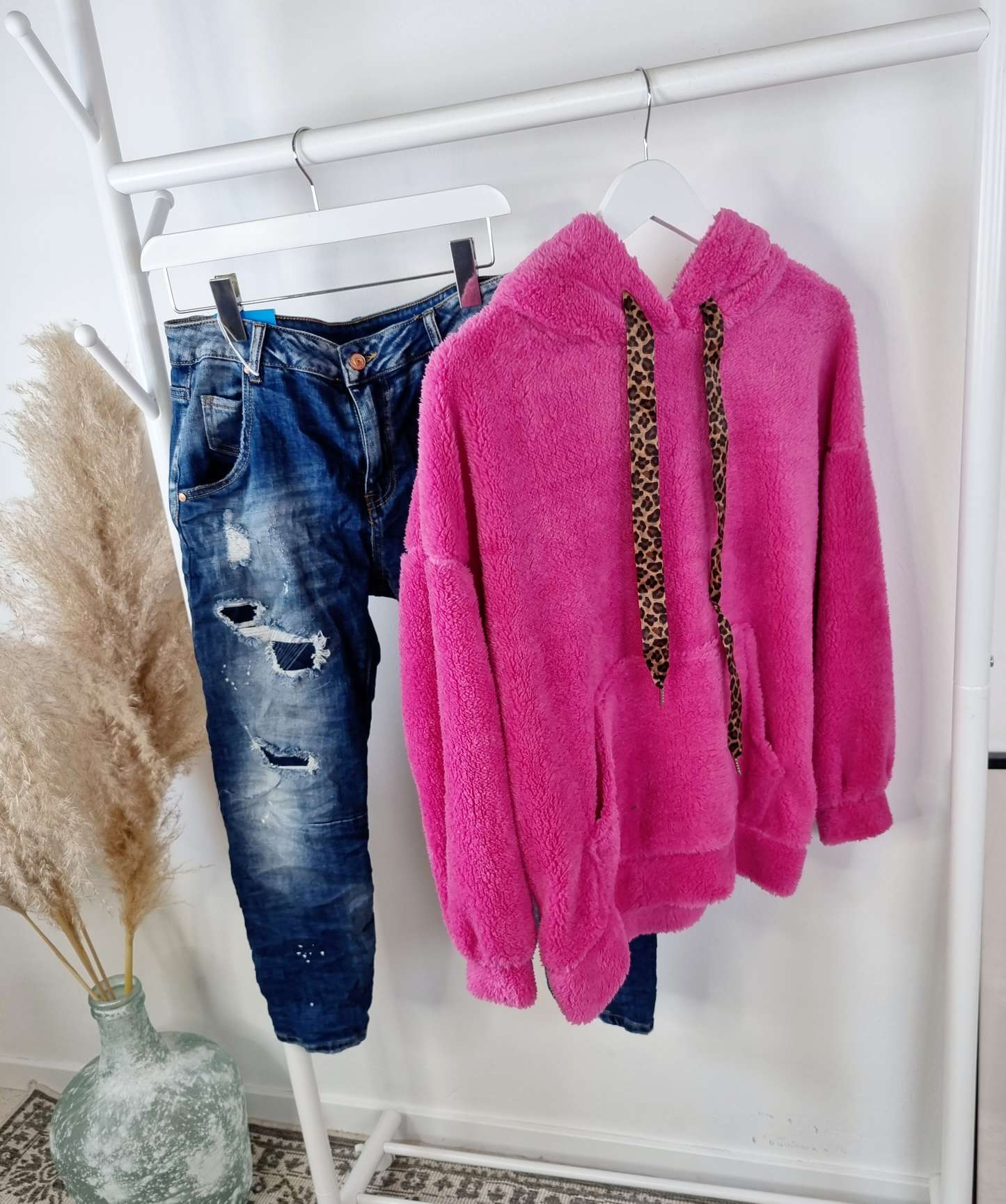 HOODIE ROSIE TEDDY PINK Sweater Kapuze Made in Italy 34-42 Longsleeve Pullover LEO versch. Farben HOODIE ROSIE TEDDY PINK Sweater Kapuze Made in Italy 34-42 Longsleeve Pullover LEO versch. Farben