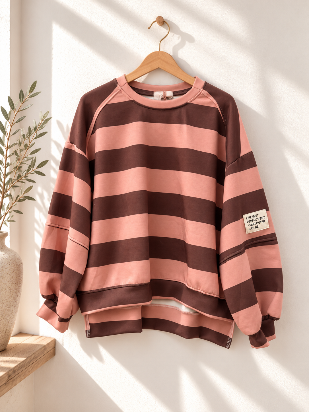 Sweater Butterstoff mit Blockstreifen & Patch I SW0070 I Made in Italy 34-42/44 Sweatshirt