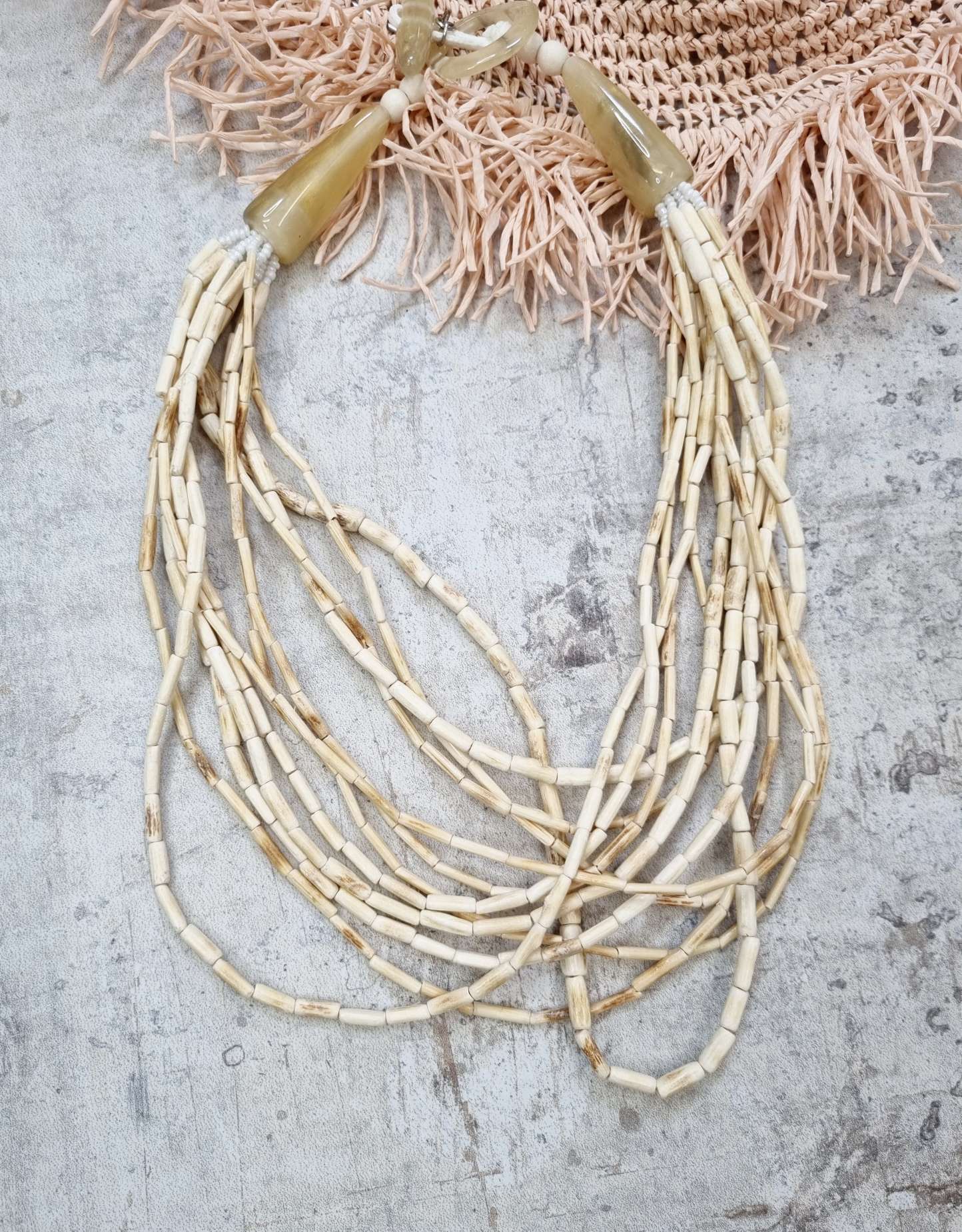 BOHO KETTE MOANA NATUR mehrreihige Halskette Modeschmuck Italy Design Beach Neckless
