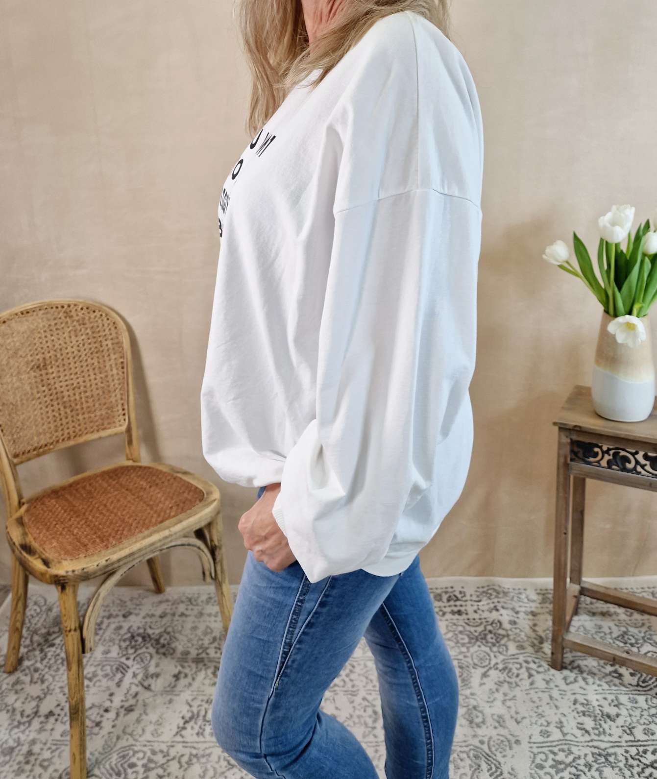 SWEATER COPIED WEISS Longsleeve Langarm Statement Shirt Made in Italy 34-42 verschiedene Farben SWEATER COPIED WEISS Longsleeve Langarm Statement Shirt Made in Italy 34-42 verschiedene Farben