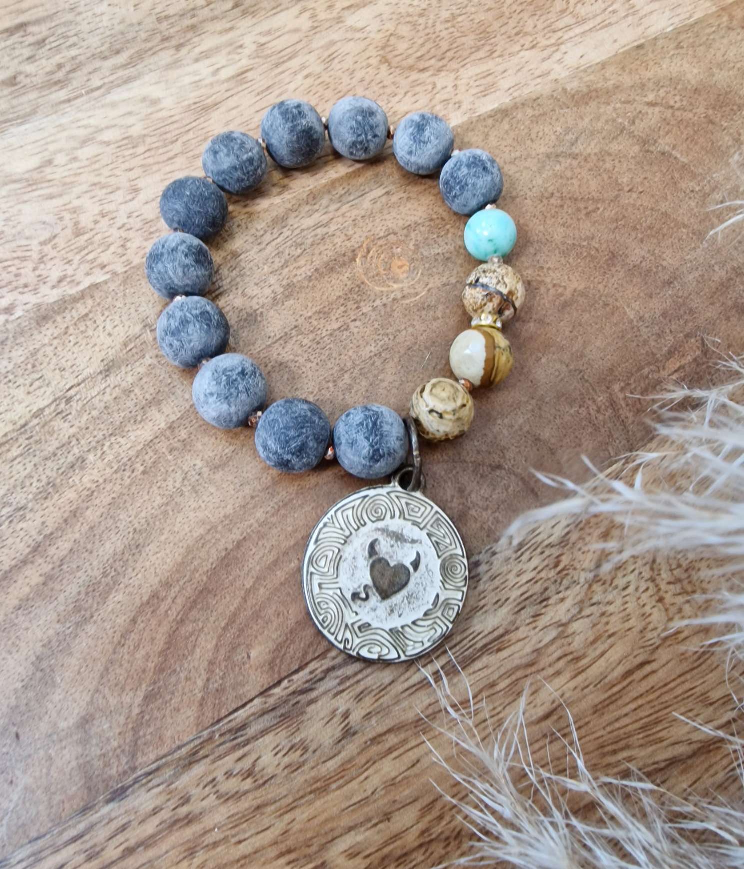 BRACELET EDELSTEIN LAVA ANGEL Armband  Mondstein Landschaftsjaspis Perle 