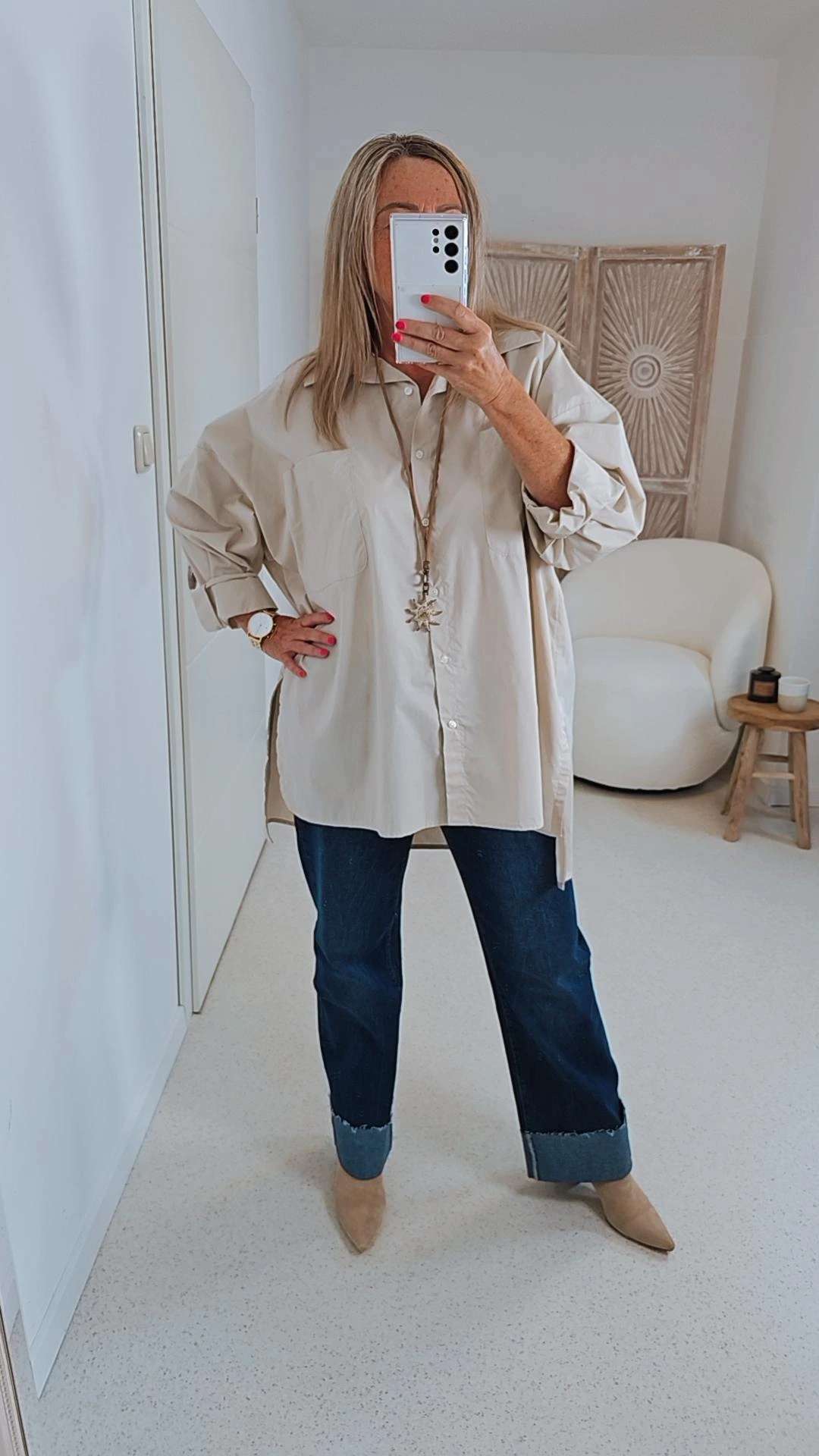 OVERSIZE BLUSE KARINA BEIGE 34-42/44 Made in Italy Longbluse Kleid Damen Basic OVERSIZE BLUSE KARINA BEIGE 34-42/44 Made in Italy Longbluse Kleid Damen Basic