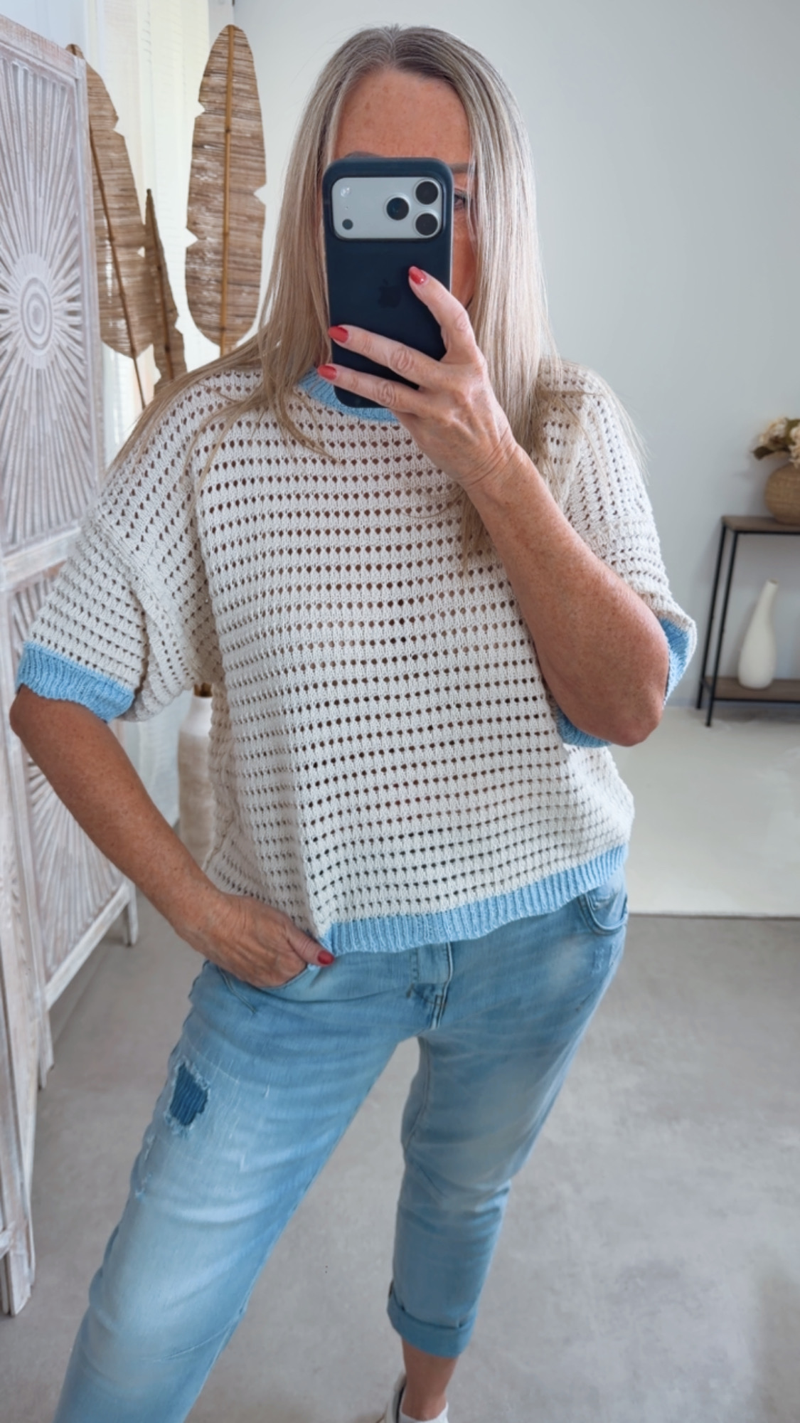 Strick T-Shirt „Ponza" Uni Lochmuster Made in Italy 34-40/42 Pullover