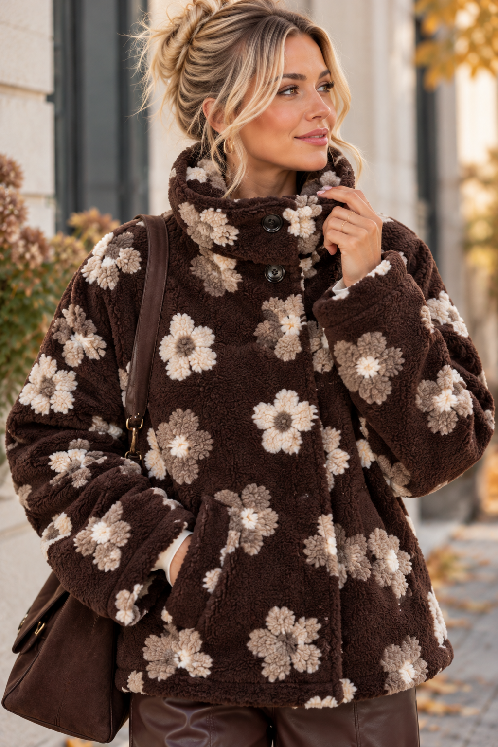Exklusive Teddyjacke mit 3D-Blüten TJ0193 I Made in Itlay 34-42