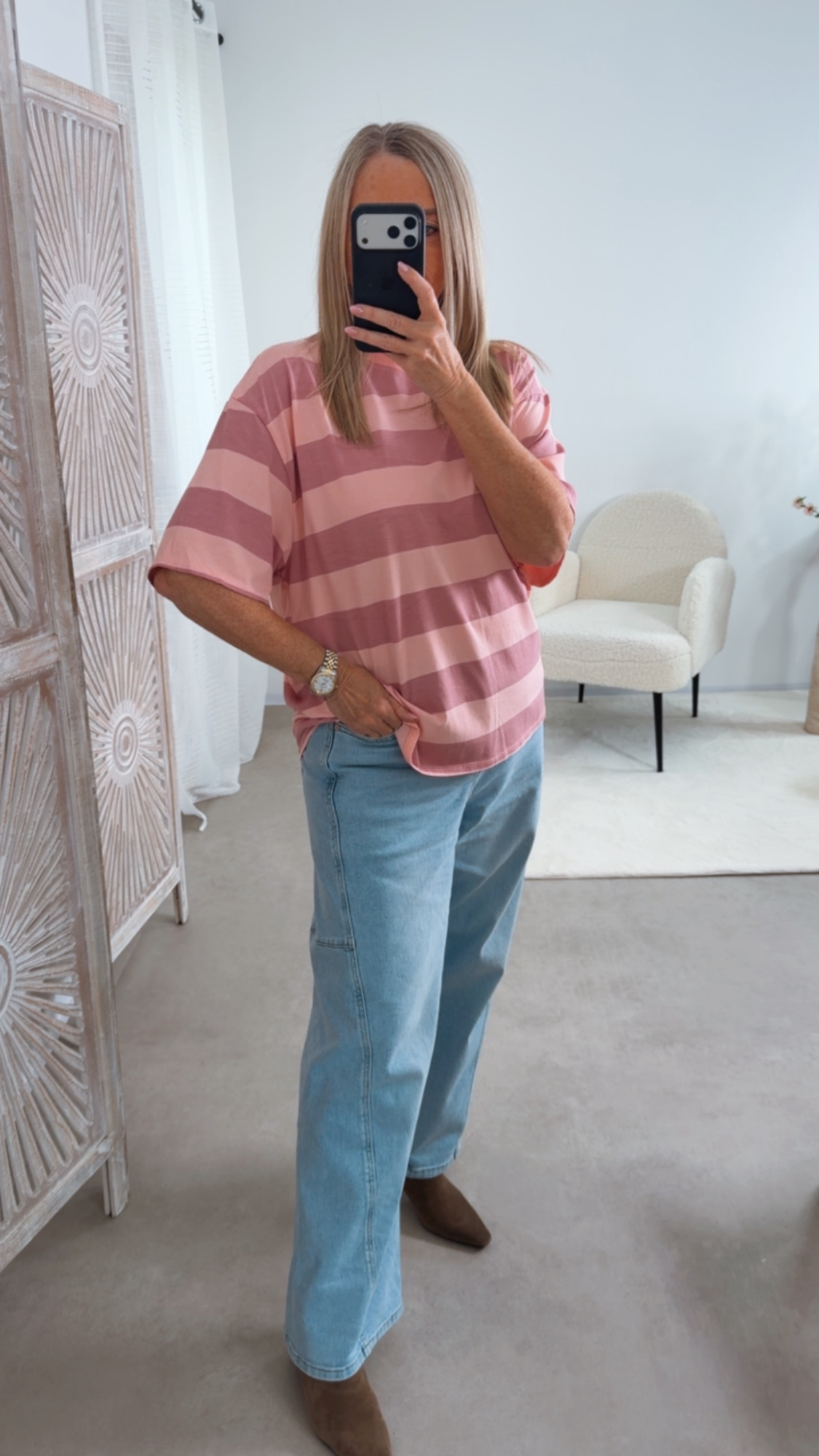 🌈✨ T-Shirt Blockstreifen Love You Moon an Back Elyzoria Made in Itlay 34-40/42