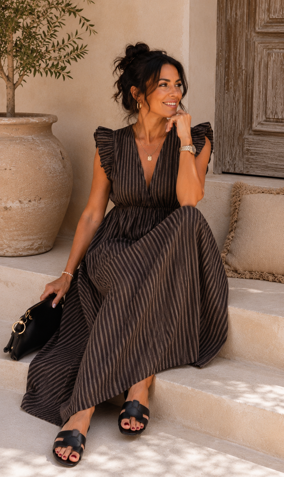 MUSSELIN KLEID ZOE STRIPES 34 - 42 Made in Italy ärmellos Rüsche