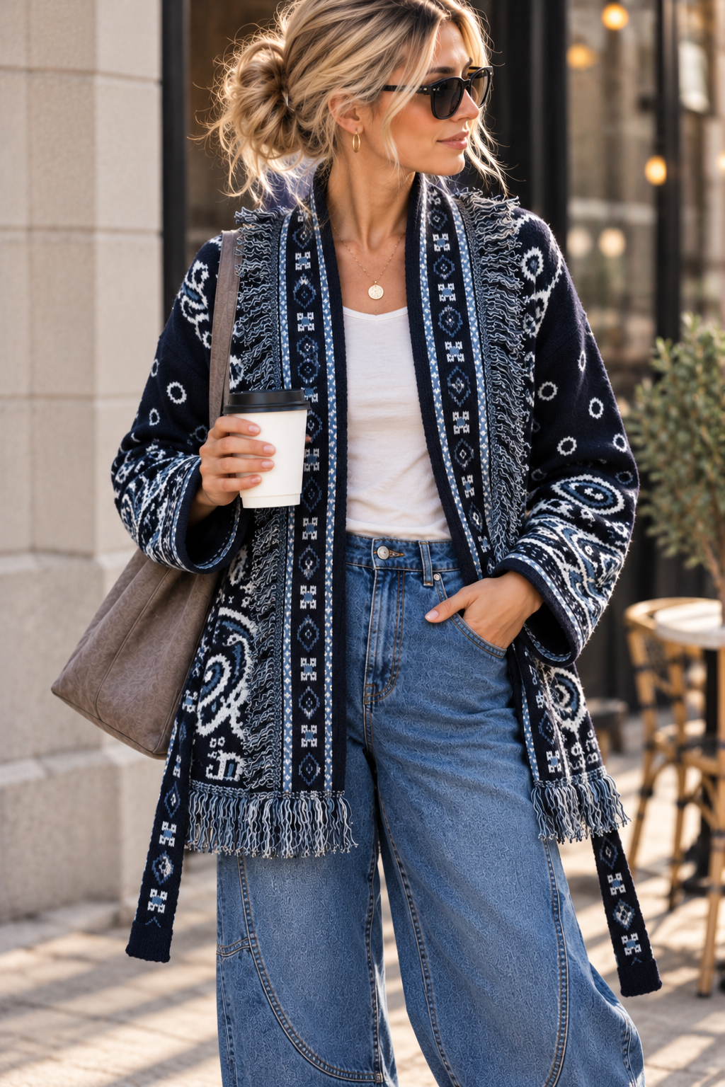 Cardigan mit Fransen & Gürtel Paisley-Muster SJ0179 I Made in Italy 34-42