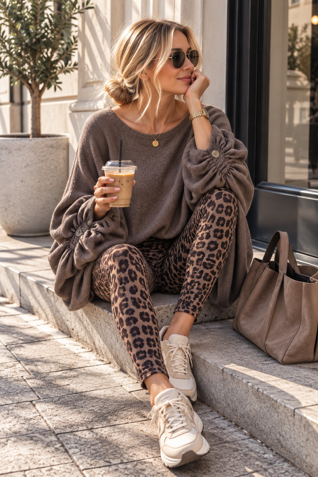 🐆 Leo Love Leggings Taupe Variantenartikel LG0096 Made in Italy Butterstoff
