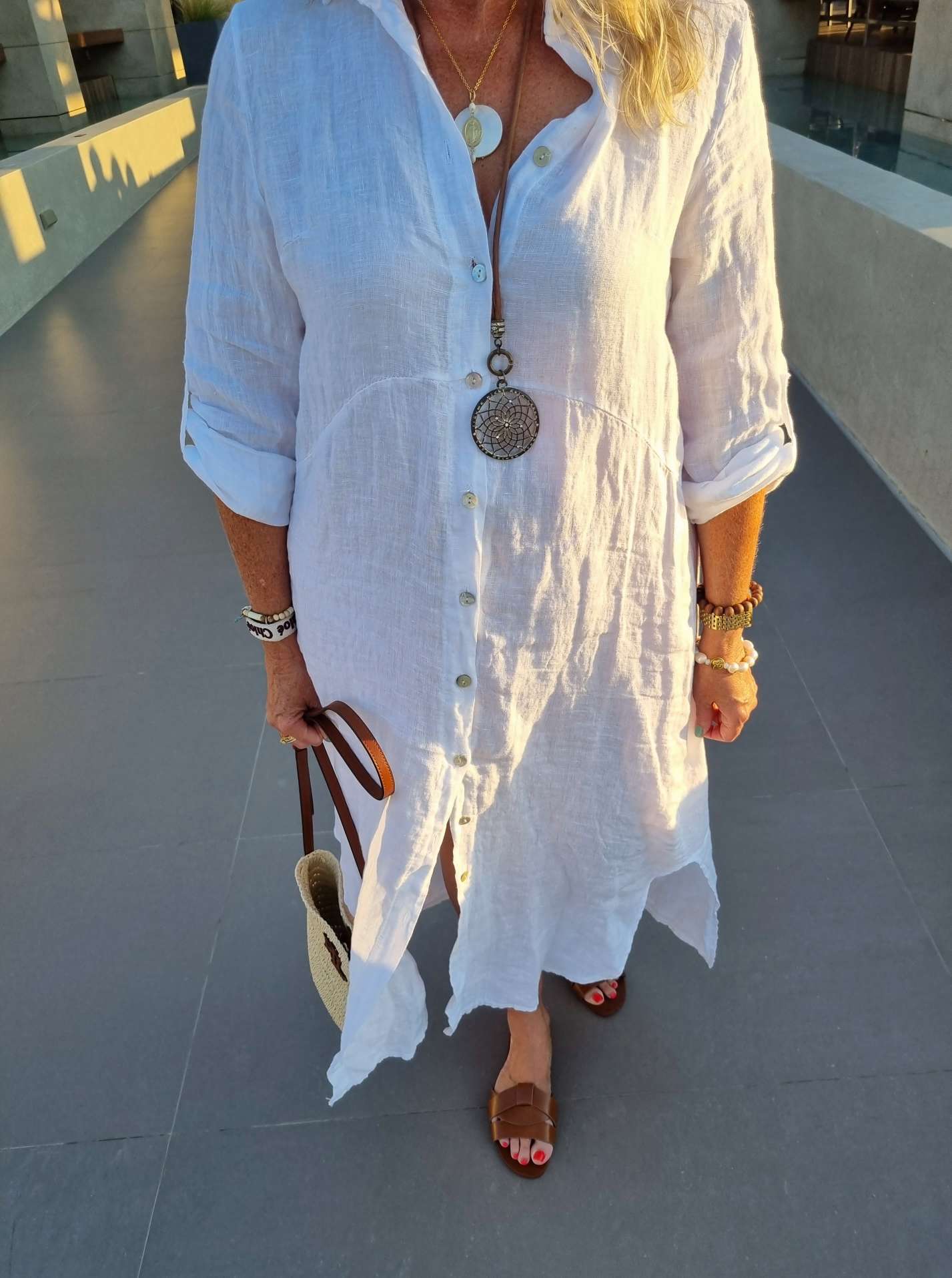 LINEN DESS WANDA 2 WEISS 34-40 Made in Italy Leinen Kleid Long Bluse Mantel LINEN DESS WANDA 2 WEISS 34-40 Made in Italy Leinen Kleid Long Bluse Mantel