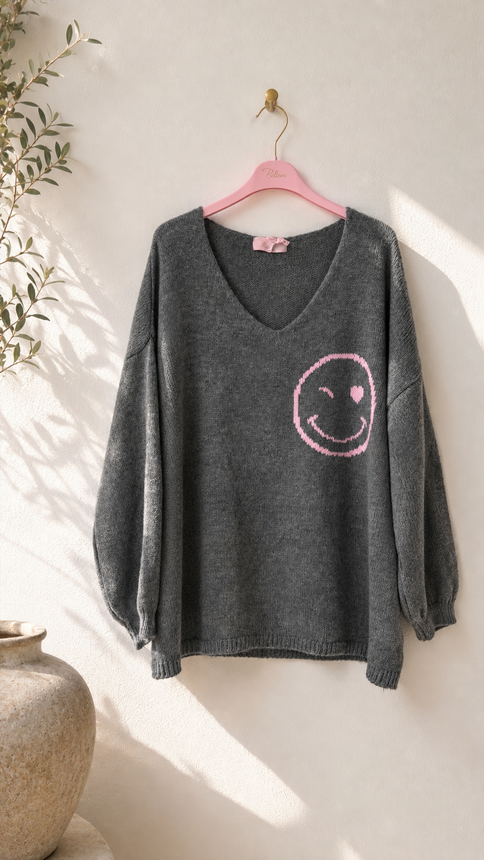 Strickpullover mit Smiley & Rückenprint Oversize I NO. SP0019 I Made in Italy 34-44/46