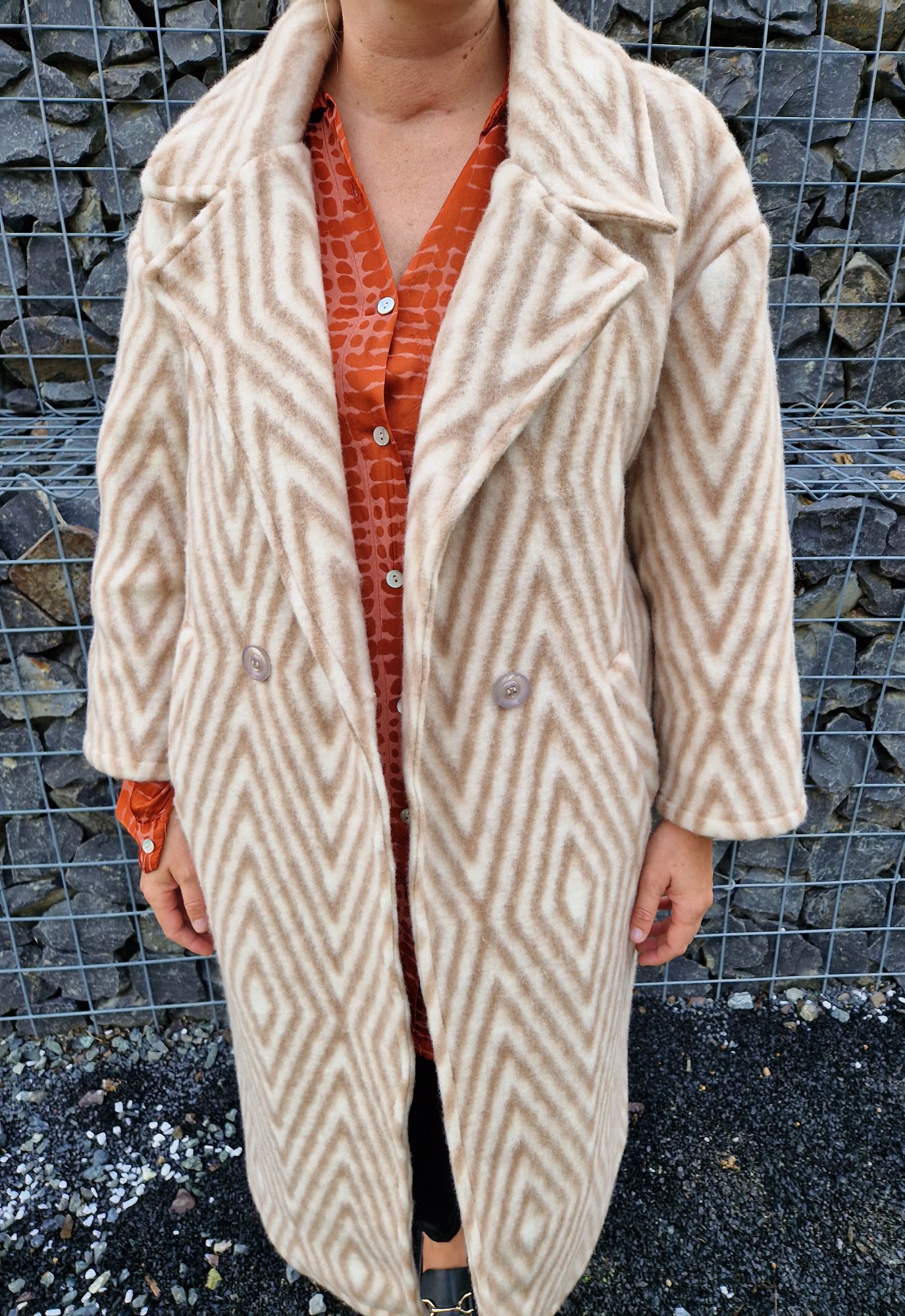 WOLL MANTEL MERLE STRIPES BEIGE 36-42 Made in Italy Winter Jacke Fleece Mantel COAT WOLL MANTEL MERLE STRIPES BEIGE 36-42 Made in Italy Winter Jacke Fleece Mantel COAT