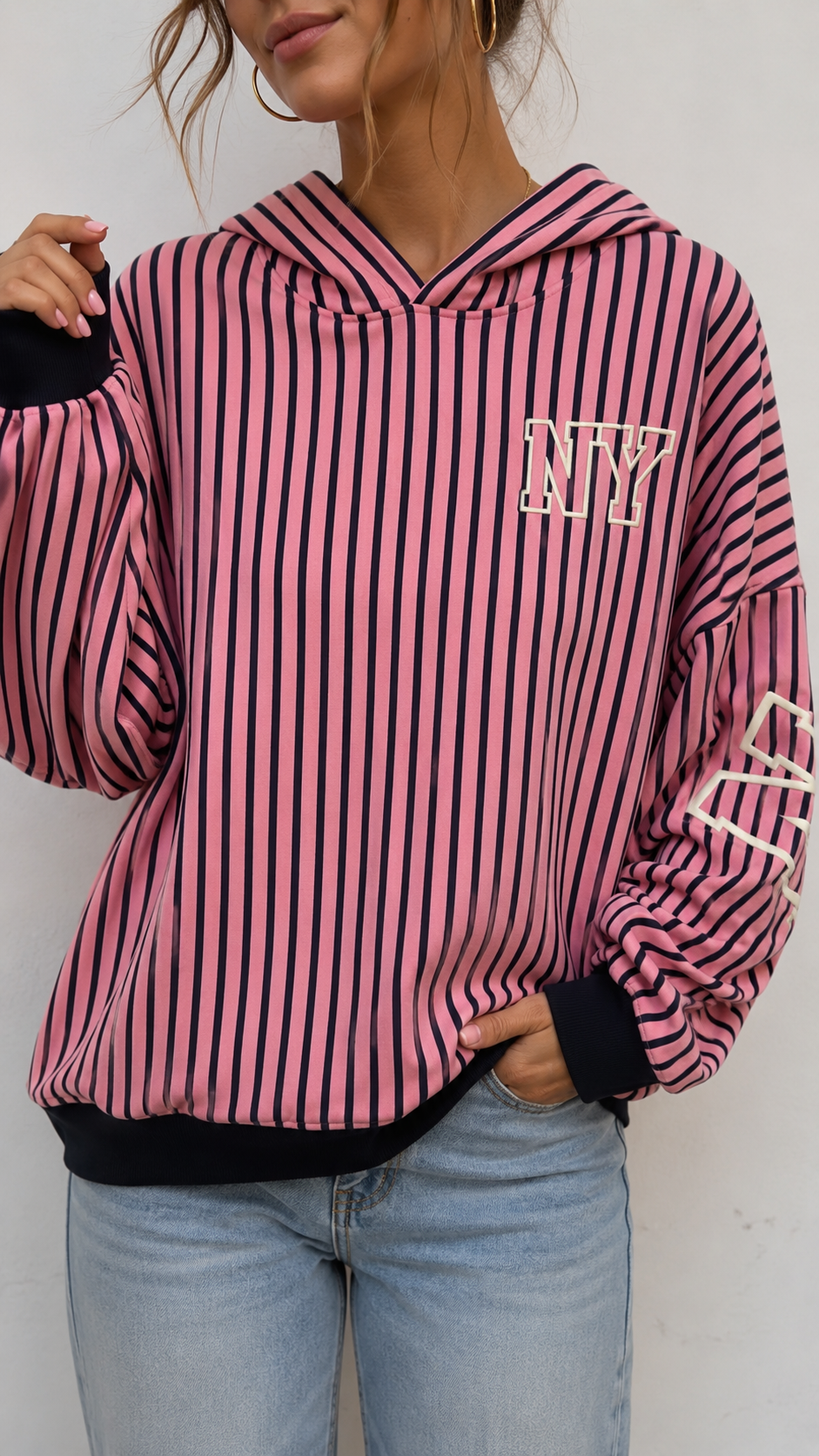 Hoodie Evania – New York Vibes im Streifen-Look Made in Italy 34-42/44