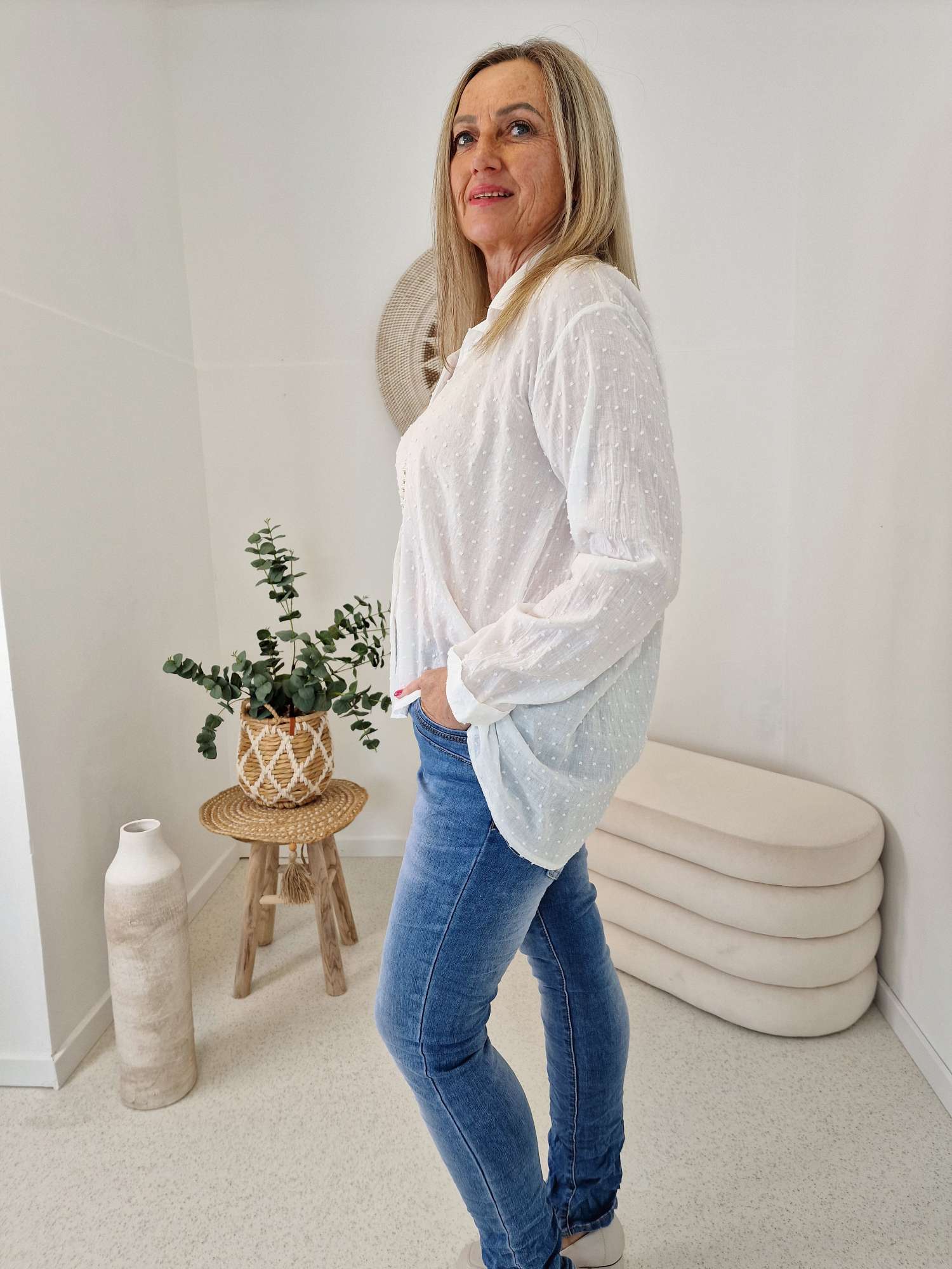 EDLE BLUSE DOTTY WEISS 36 - kl 42 Made in Italy EDLE BLUSE DOTTY WEISS 36 - kl 42 Made in Italy