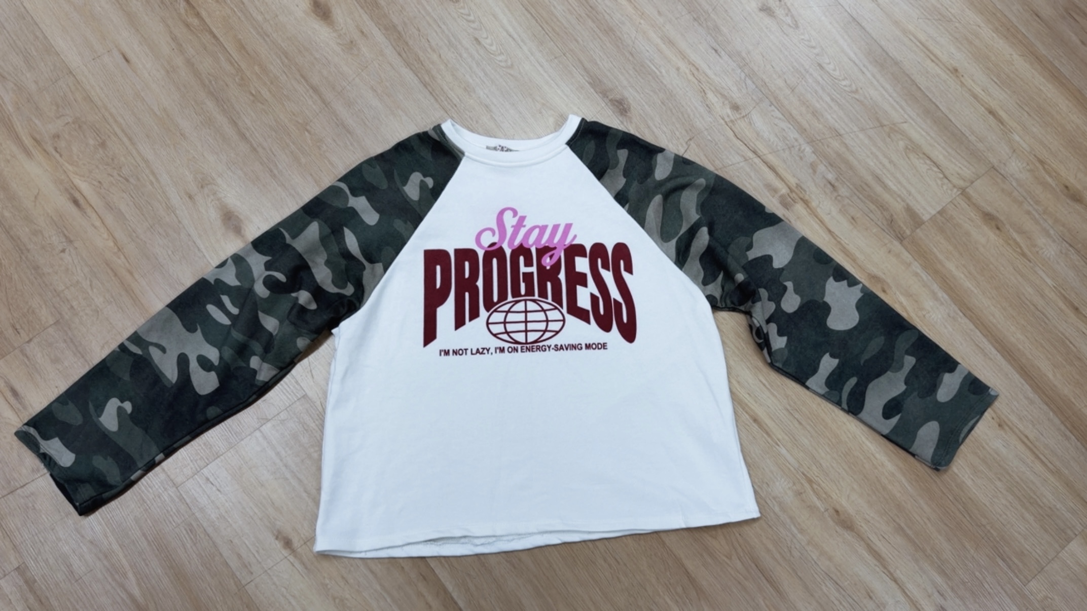 Langarmshirt Statement-Shirt STAY PROGRESS  I LS0163 I Made in Italy 34-40/42 Longsleeve