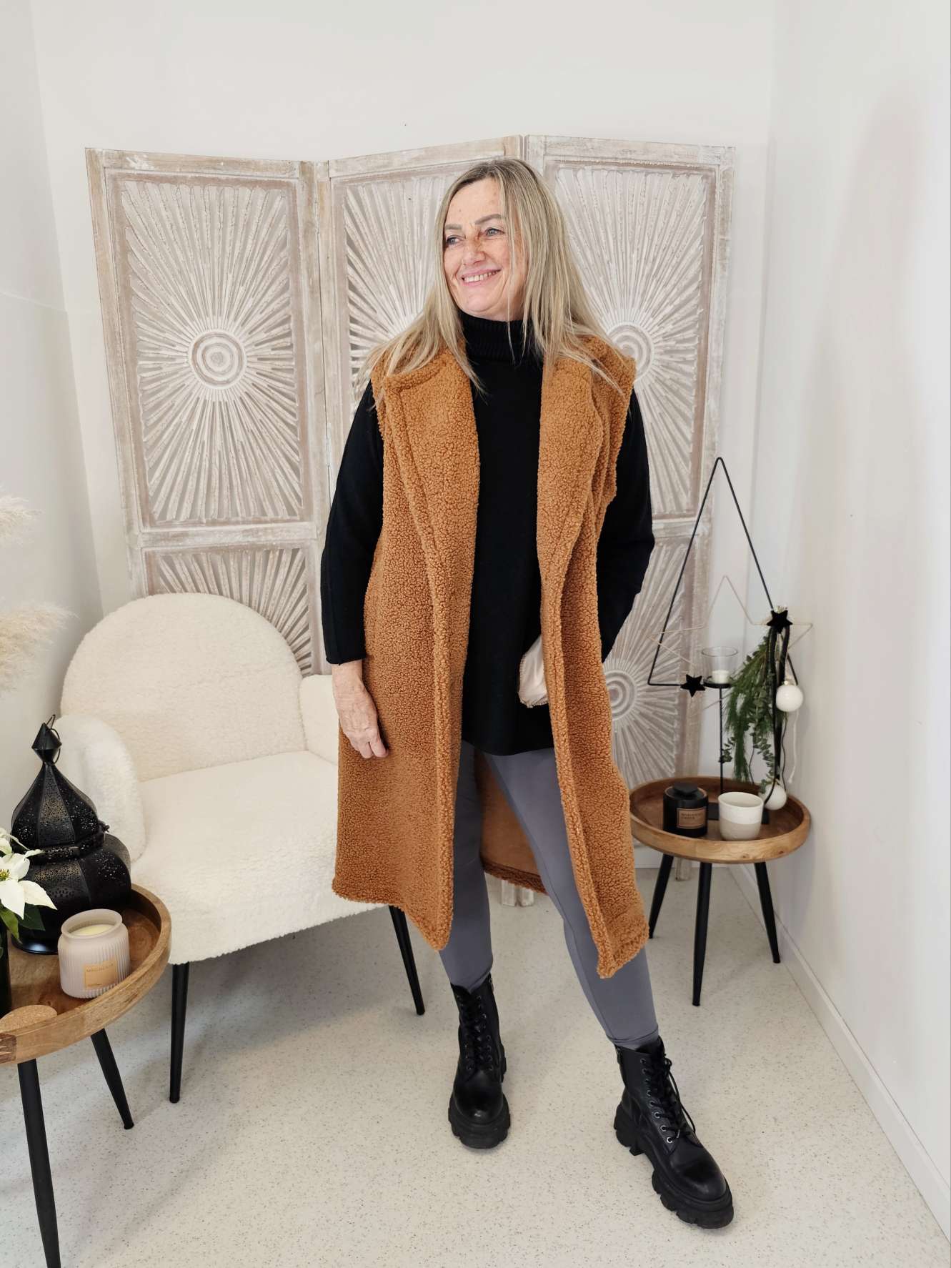 TEDDY WESTE LONG ALISSA Made in Italy 34-42 Mantel Jacke ärmellos TEDDY WESTE LONG ALISSA Made in Italy 34-42 Mantel Jacke ärmellos