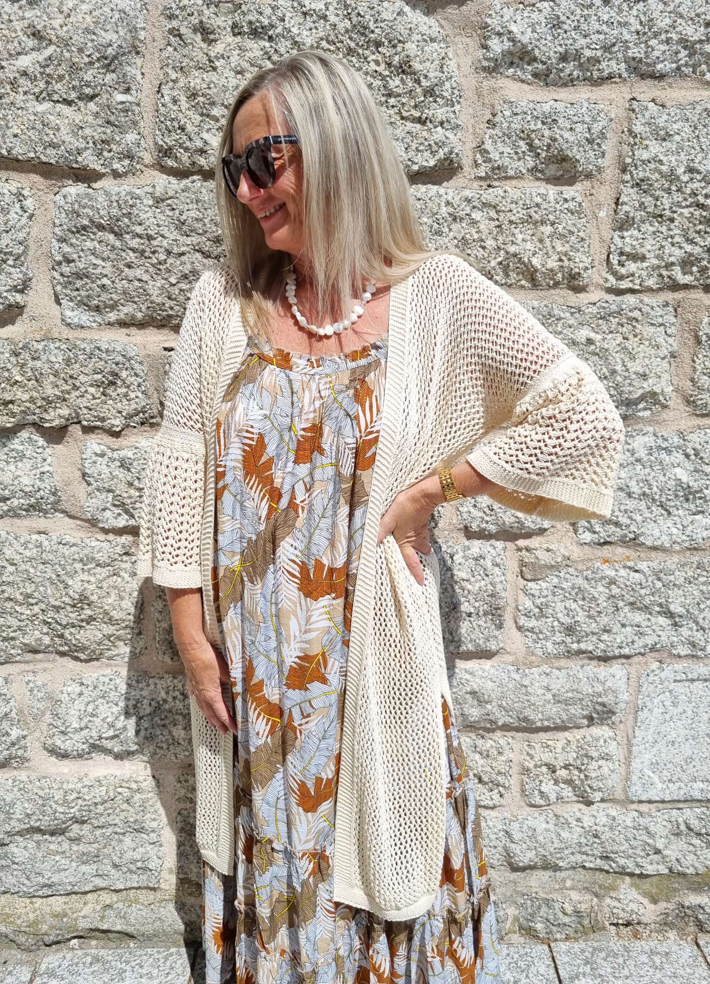 SPAGHETTI DRESS CARMEN NATUR 36-42 Italy Style Maxi Kleid Sommer Strandkleid LEAVES Italy Style SPAGHETTI DRESS CARMEN NATUR 36-42 Italy Style Maxi Kleid Sommer Strandkleid LEAVES Italy Style