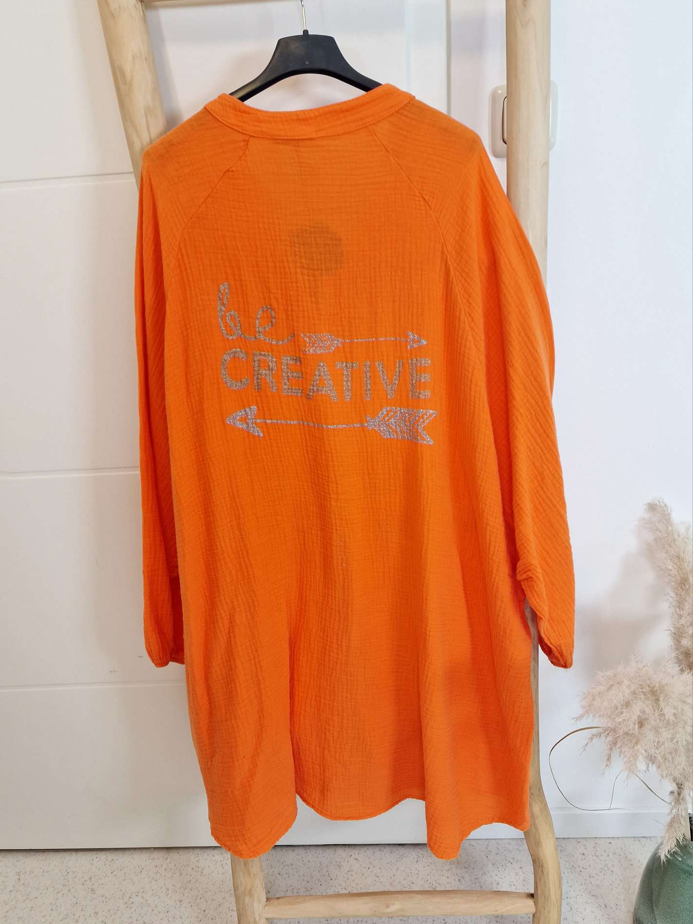 MUSSELIN OVERSIZE BLUSE BE CREATIVE ORANGE 34-42/44 Made in Italy Longbluse Kleid Tunika Shirt Blusenjacke MUSSELIN OVERSIZE BLUSE BE CREATIVE ORANGE 34-42/44 Made in Italy Longbluse Kleid Tunika Shirt Blusenjacke