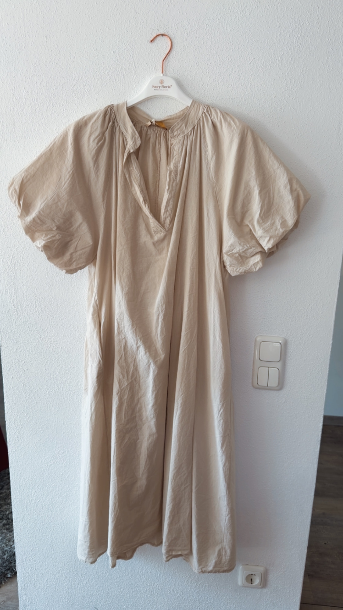 Kleid Kesia lang Tulpenärmel Uni Baumwolle Made in Italy 34-44/46