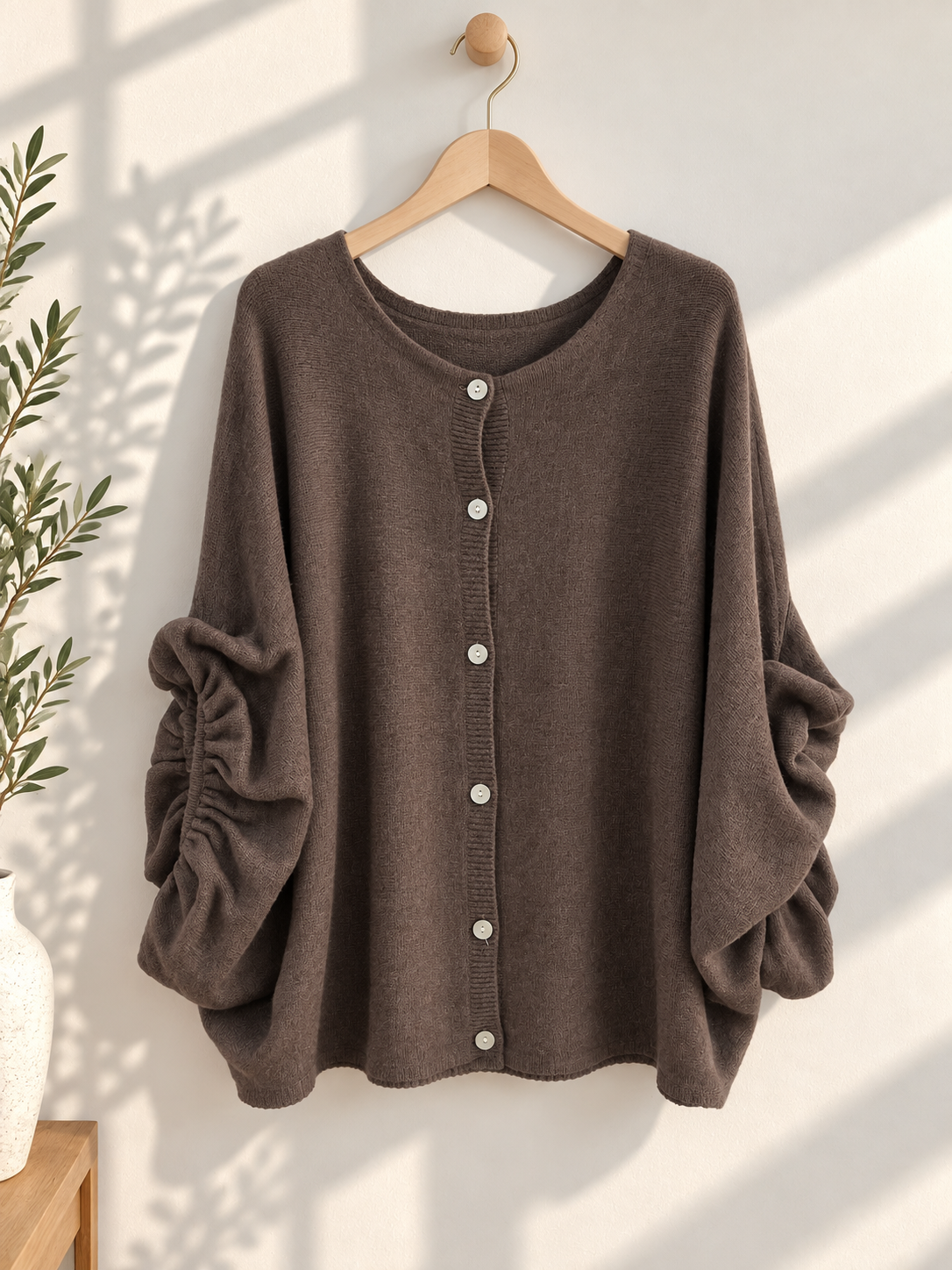 Fledermaus-Strickpullover „Button Front“ – mit Knopfleiste & Raffärmeln SJ0099 Made in Italy 36-44