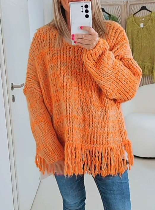 10 € KNIT SWEATER NADJA  FRINGES Fransen Gr. 34-42 Strickpullover Pullover Made in Italy 