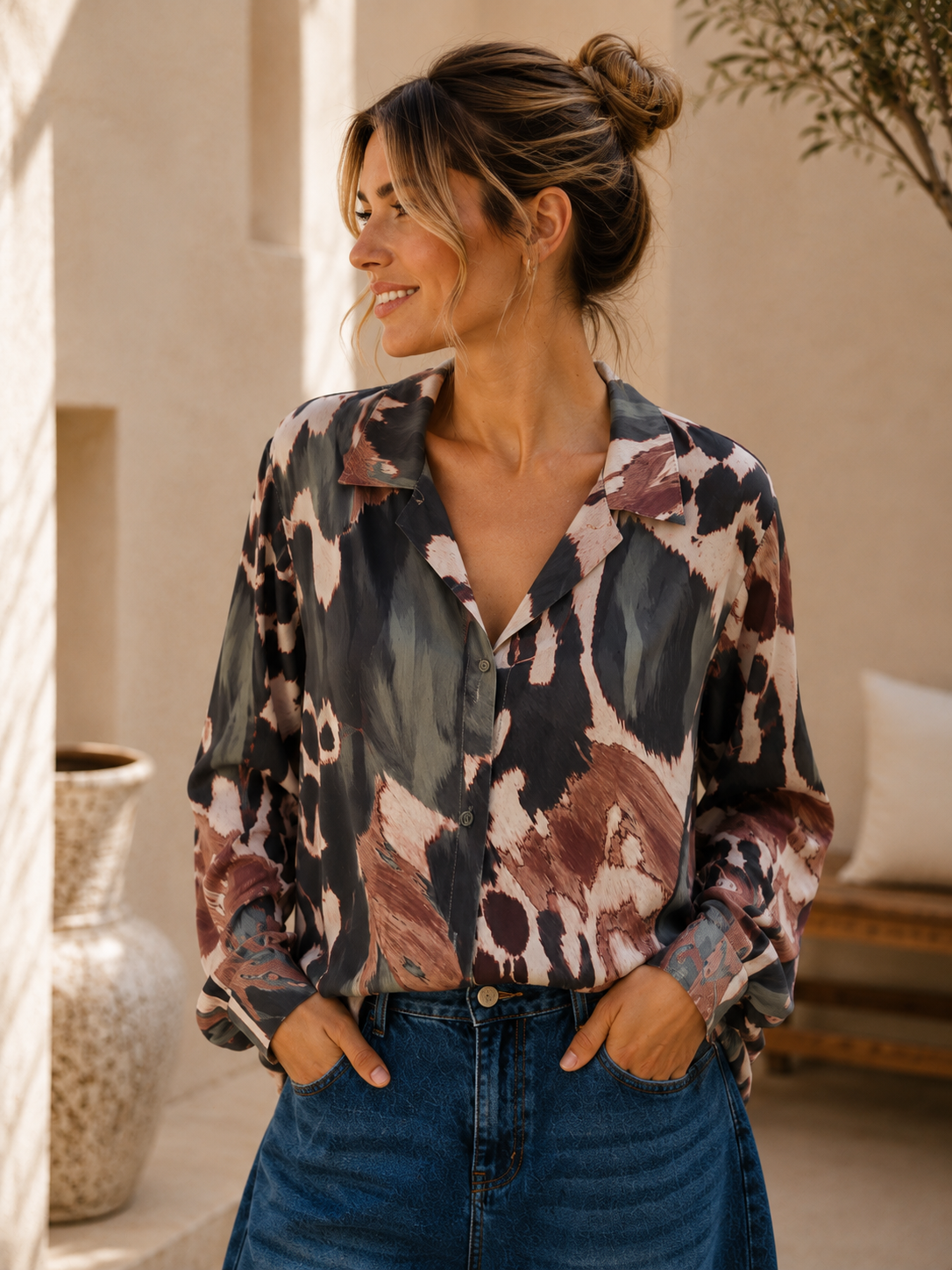 Kofferbluse Bluse Olivia – Edle Kofferbluse mit afro Muster –  Made in Italy Gr 34-42