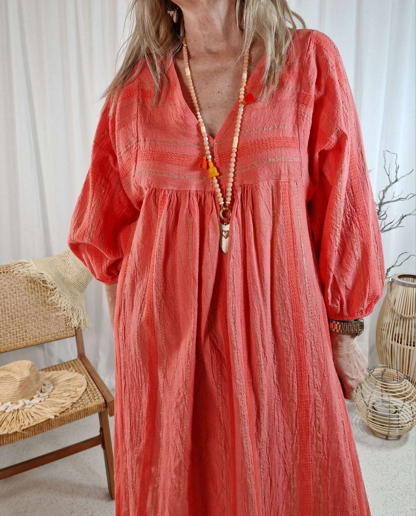 MAXI DRESS ANGELA KORALLE 34-42 Made in Italy langes Tunika Kleid Oversize Sommerkleid