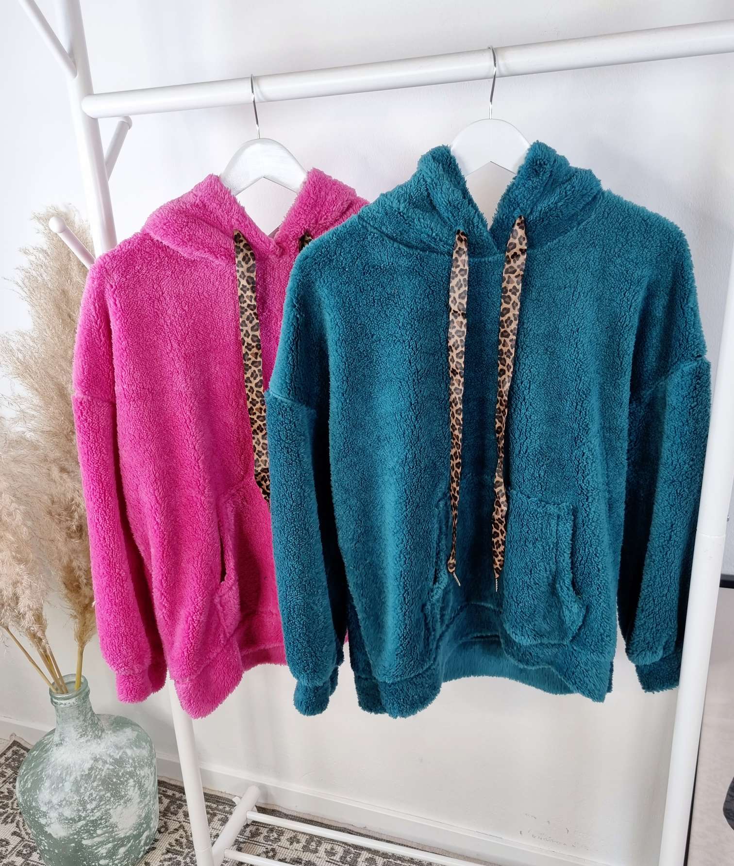 HOODIE ROSIE TEDDY PINK Sweater Kapuze Made in Italy 34-42 Longsleeve Pullover LEO versch. Farben HOODIE ROSIE TEDDY PINK Sweater Kapuze Made in Italy 34-42 Longsleeve Pullover LEO versch. Farben