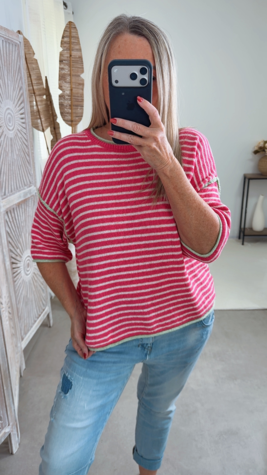 Strickshirt Salo Stripes Made in Italy 34-42 Kurzarm Pullover