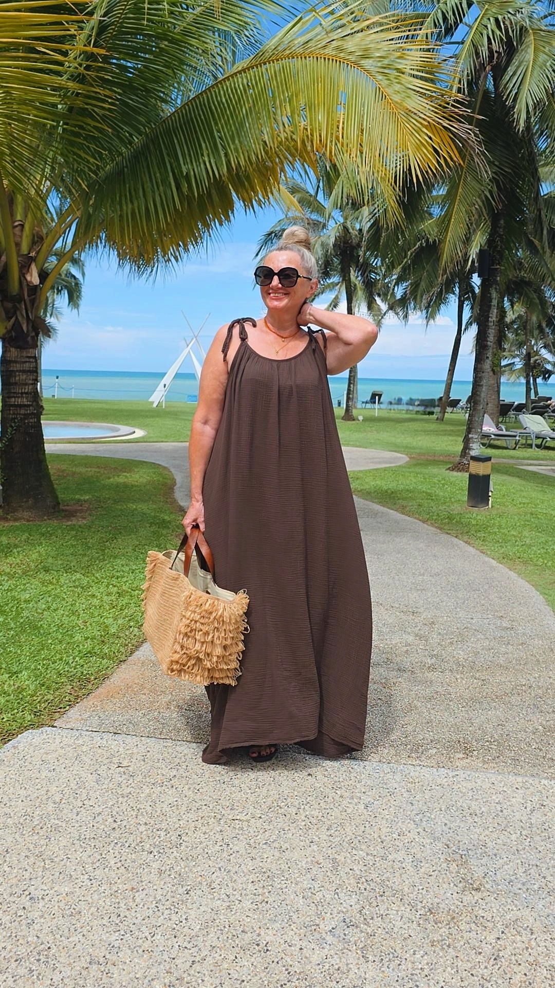 MUSSELIN SPAGHETTI TRÄGERKLEID PALMA UNI 36 -44/46 Made in Italy