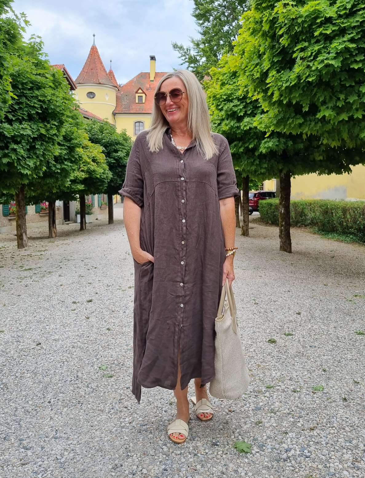 LINEN DESS WILMA BRAUN 34-42 Made in Italy Leinen Kleid Long Bluse Mantel LINEN DESS WILMA BRAUN 34-42 Made in Italy Leinen Kleid Long Bluse Mantel